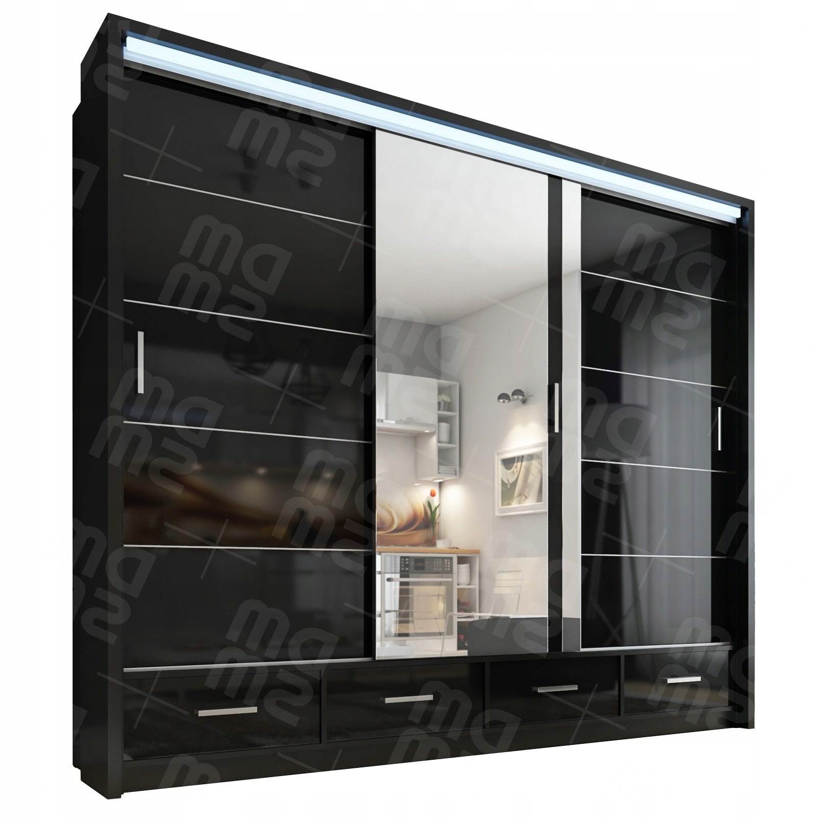

Szafa Przesuwna Sycylia 250 Czarny Połysk +led