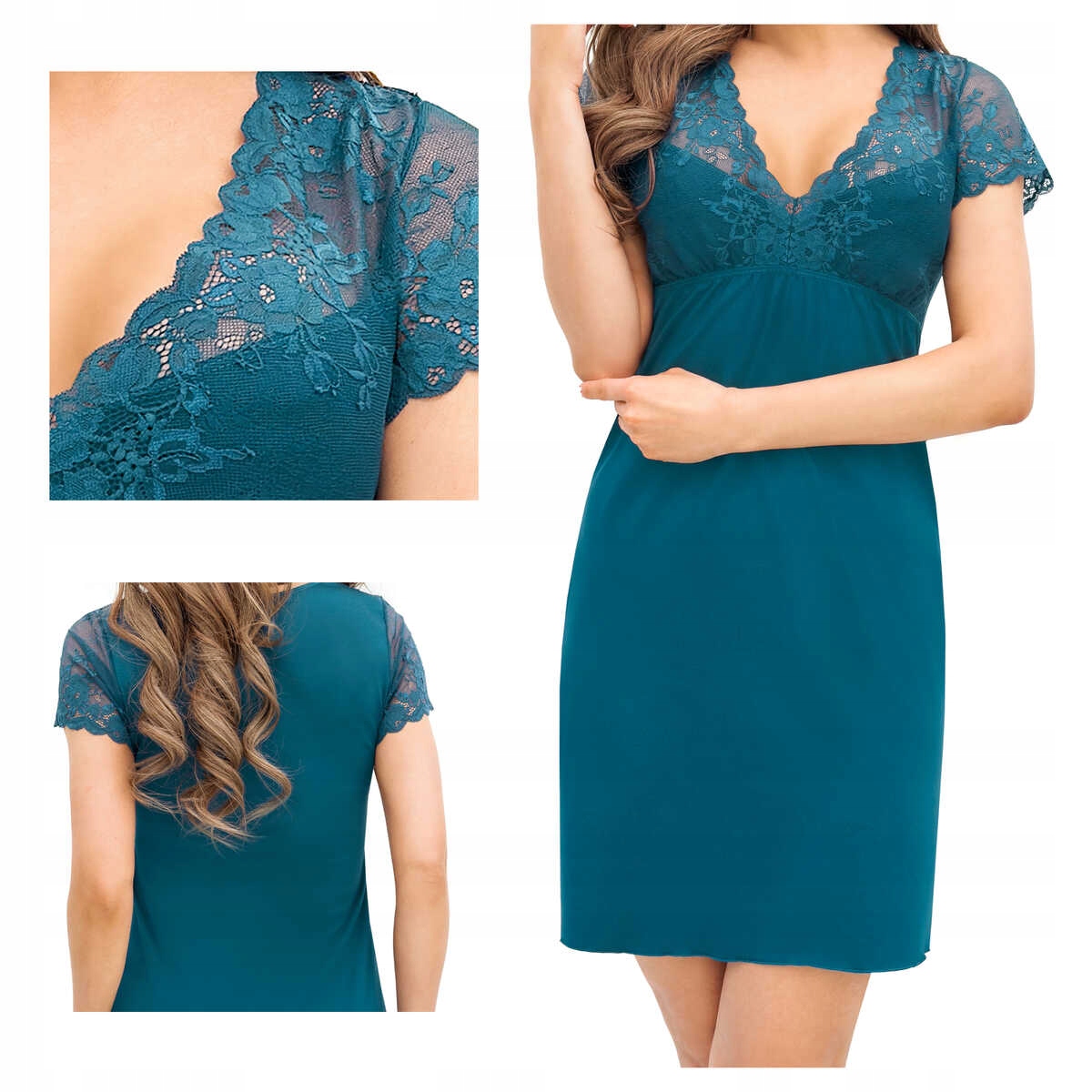 noční Donna Daria s krátkým rukávem, krajkou a Košile petrolejová, velikost S