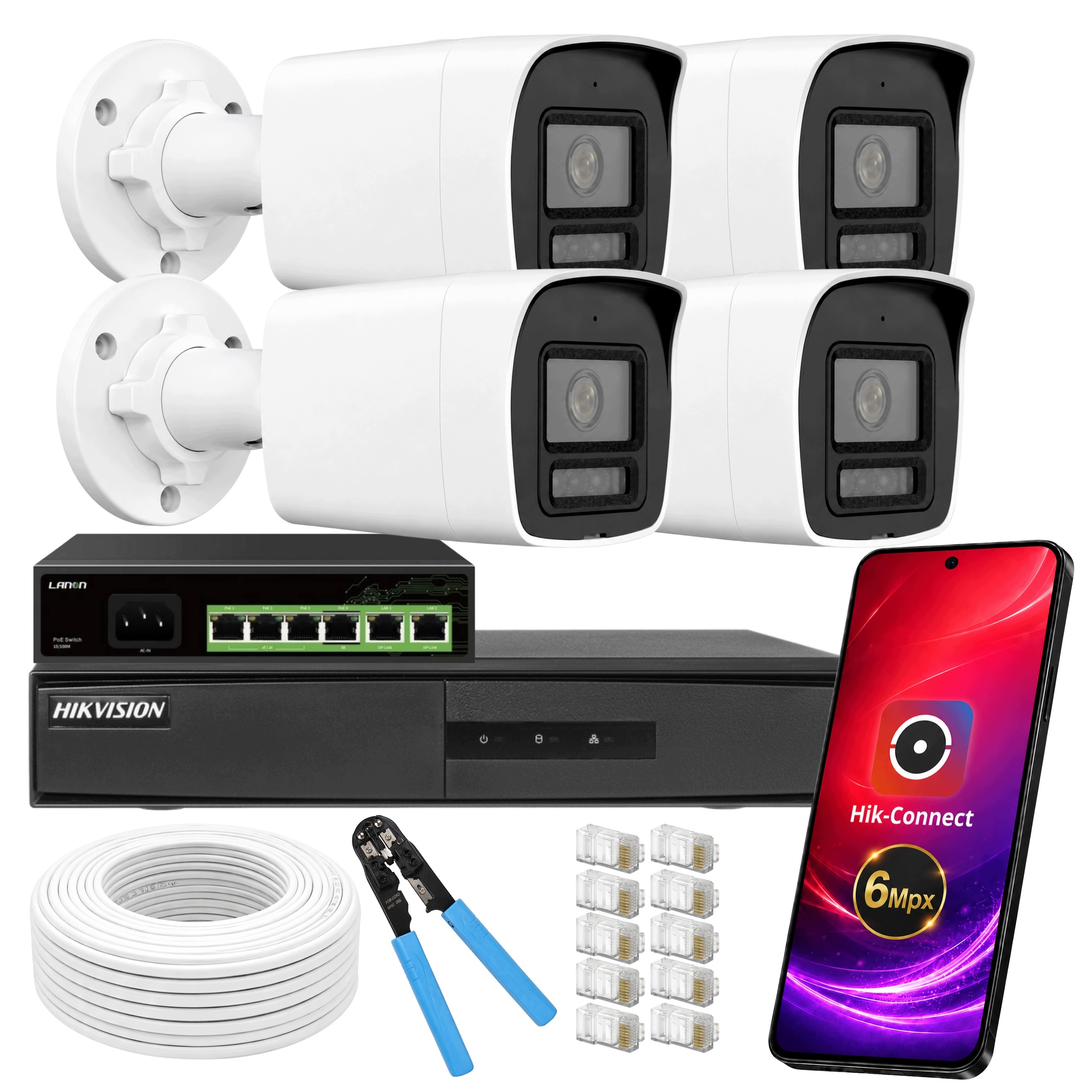 Sada vonkajších Ip kamier na monitorovanie domu Hikvision 6Mpx PoE Ir+led 30 m