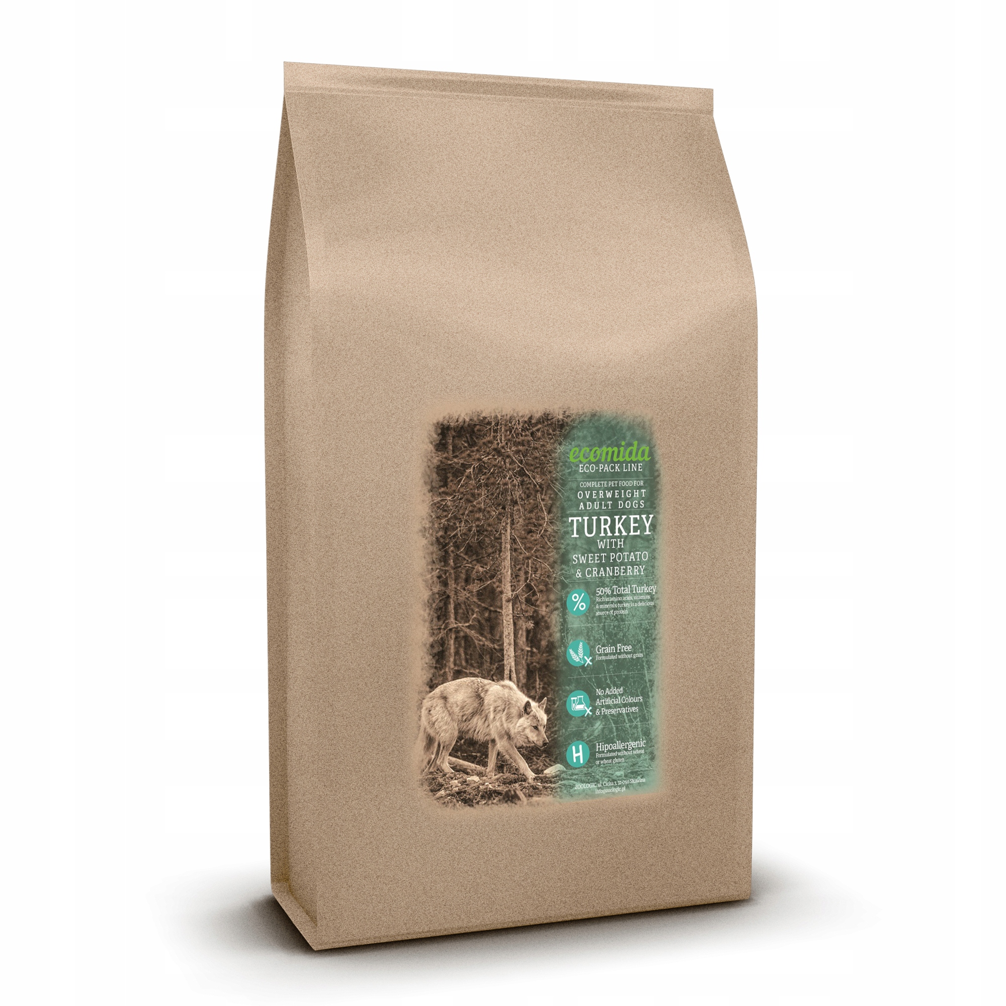 Levně Ecomida Bez obilovin Monobílkoviny Krůta 15 kg Hypoalergenní pes Senior, Nadváha