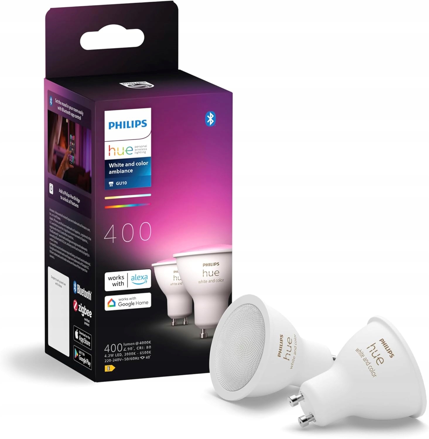 Led žiarovka Philips Hue GU10 4.2W Rgb Smart White and Color Ambiance 2 ks