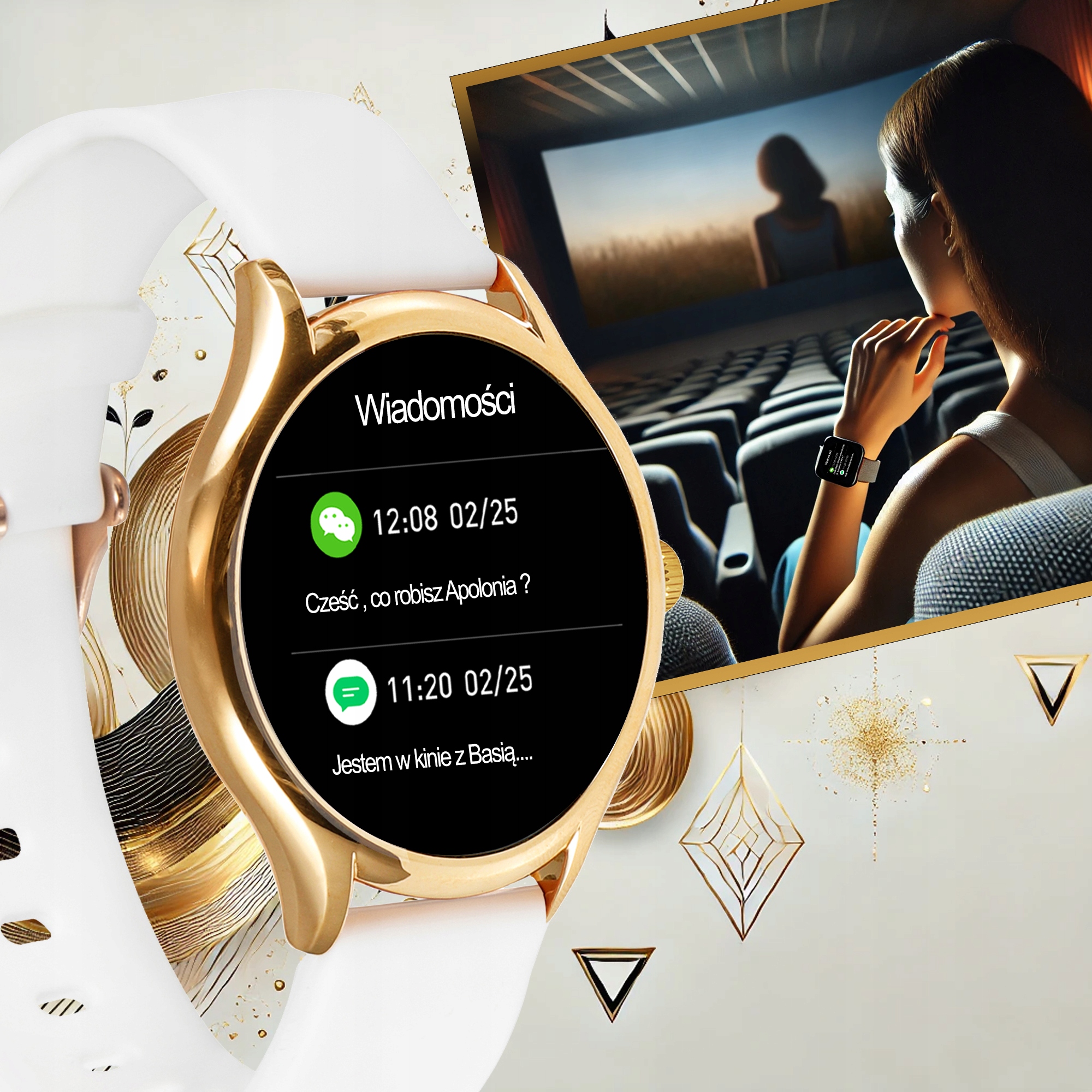 SMARTWATCH DAMSKI ZEGAREK PL MENU POWIADOMIENIA ROZMOWY SMART WATCH 3 PASKI Obsługa ładowania bezprzewodowego nie