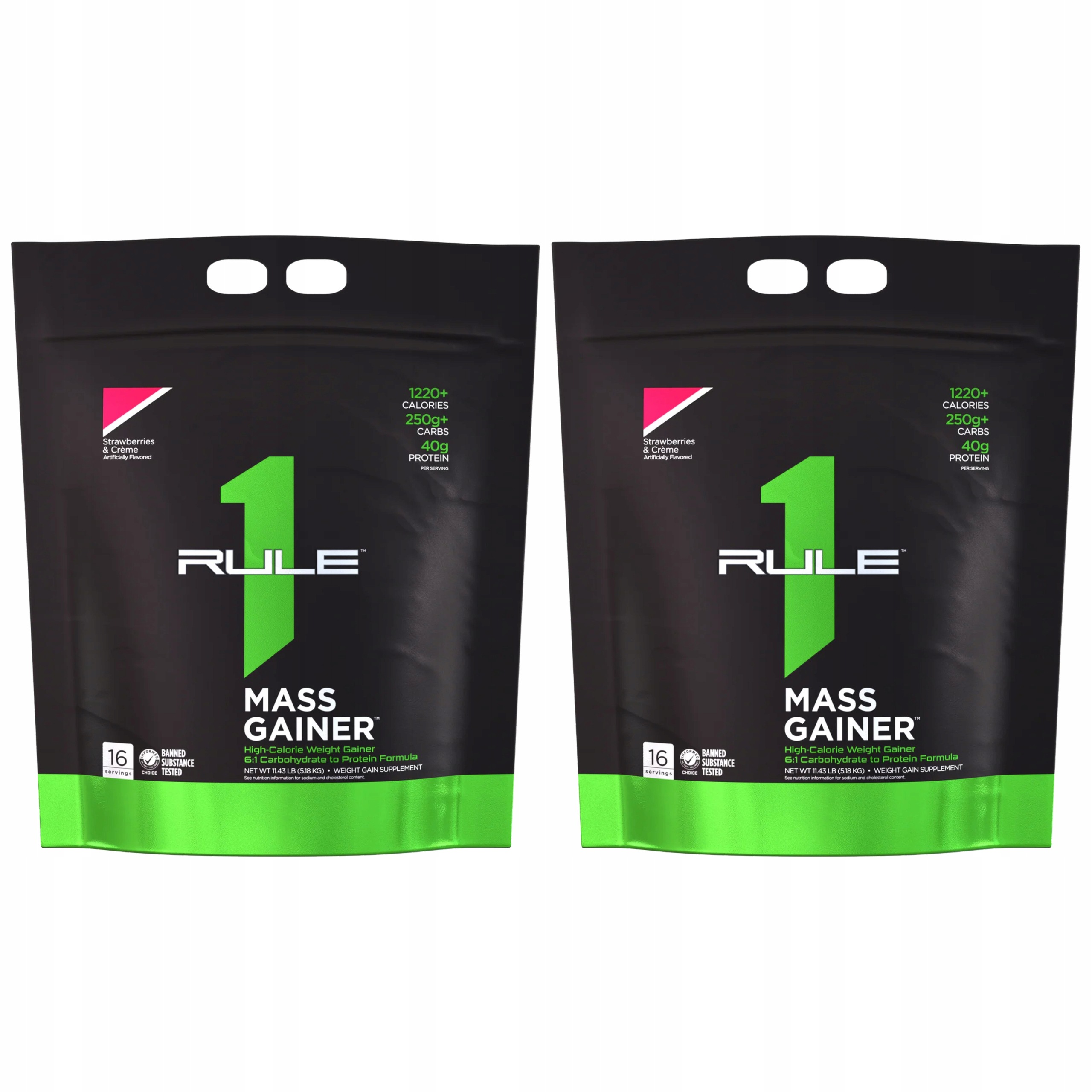 2x Mass Gainer 5180g Syrovátková bílkovina Svalová hmota Jahoda Rule 1 R1