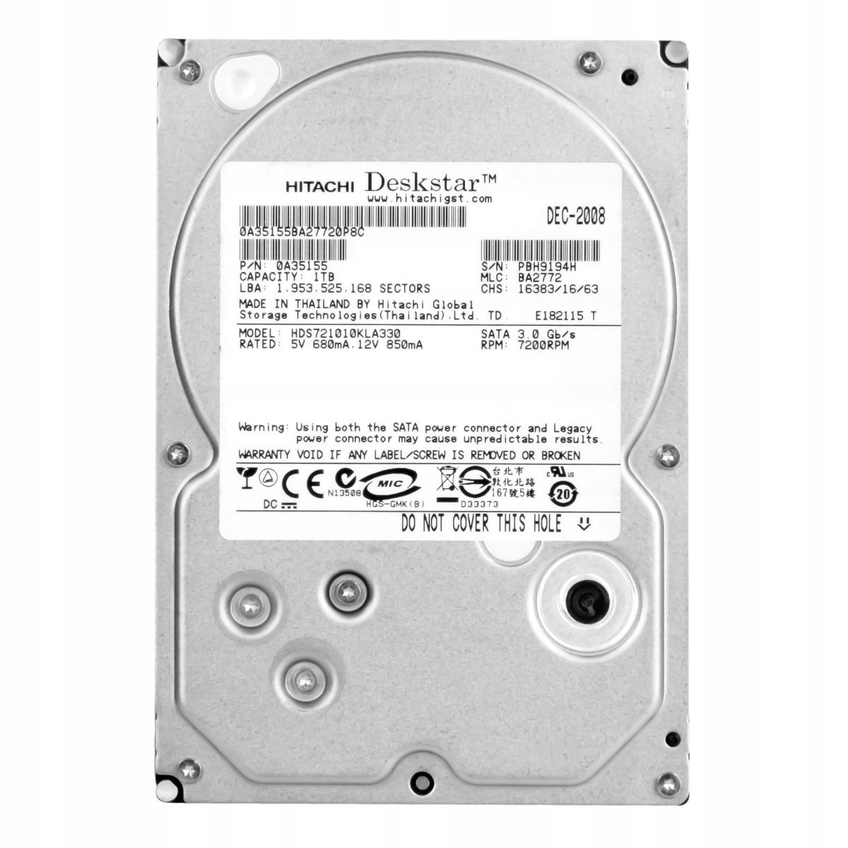 DeskStar 7K1000 1TB 7.2K 32MB Sata II 3.5'' HDS721010KLA330