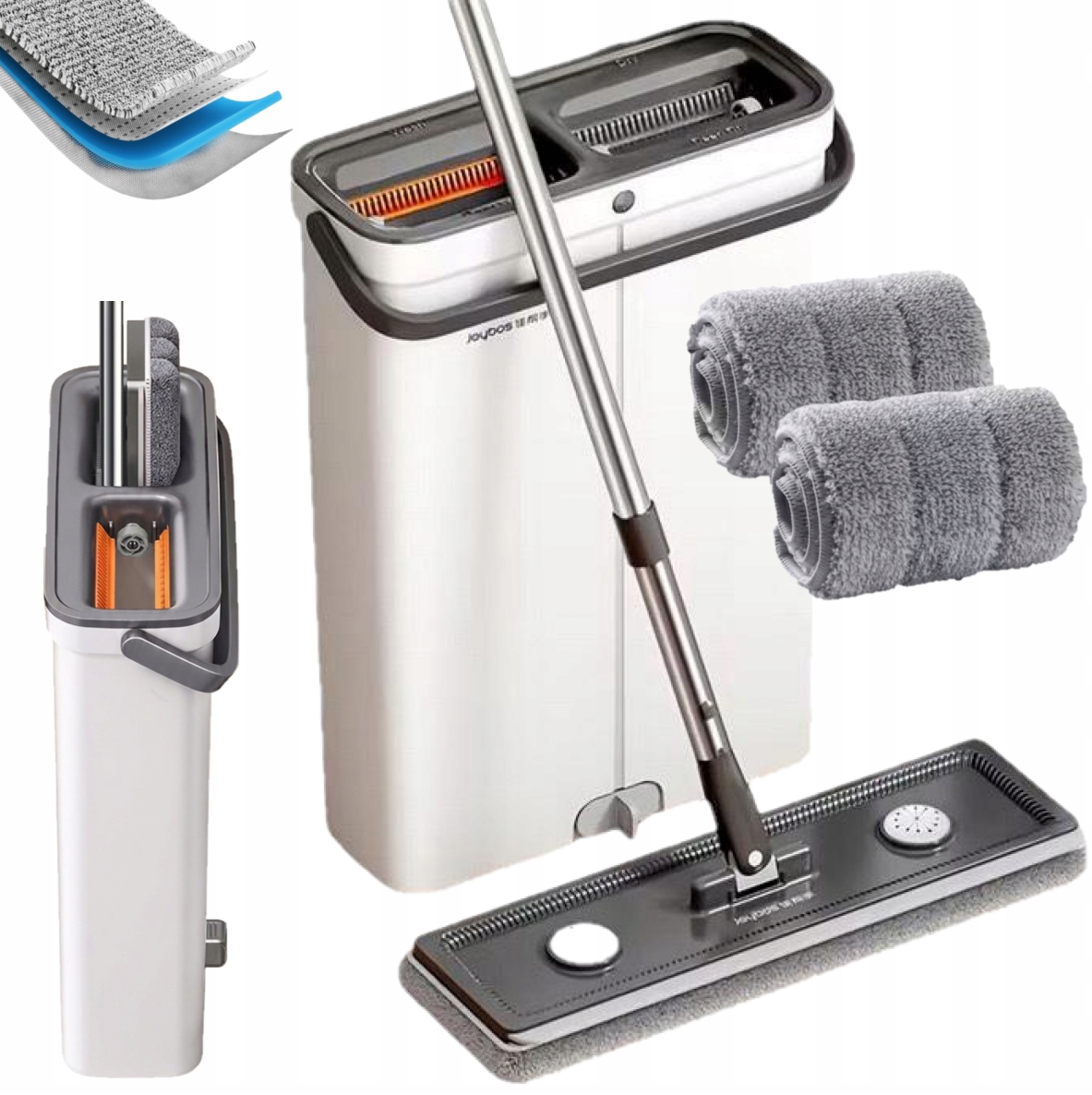 Levně Kpl Plochý Mop Kbelík Slim Úzký Dvoukomorový Se Ždímačem +2 Vložky 33 cm