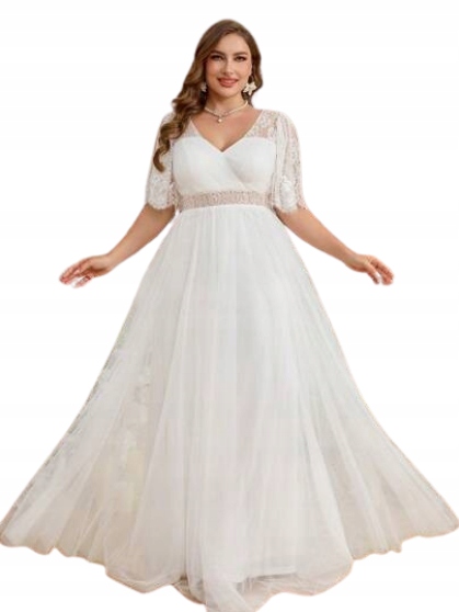 Shein Svatební Šaty Bílé Plus Size Maxi Na Zip, Krajka 50 1DH