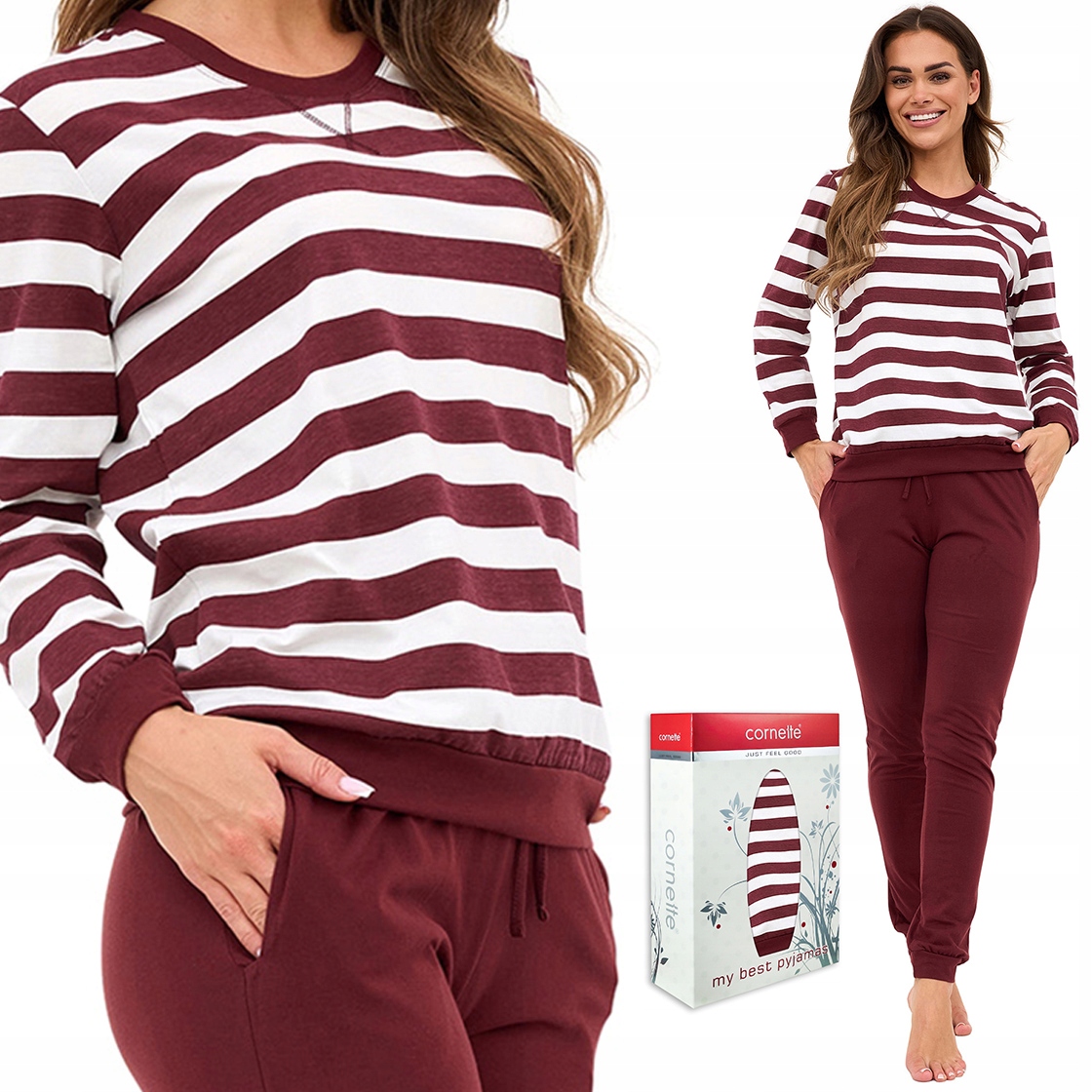 Dámské pyžamo s proužky Cornette Pohodlný pyžamový komplet 100% Bavlna M