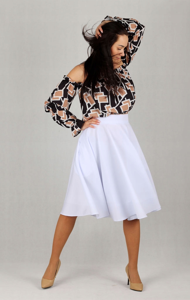 M MIDI BIAŁA spódnica z koła rozłożysta pin up Wzór dominujący bez wzoru