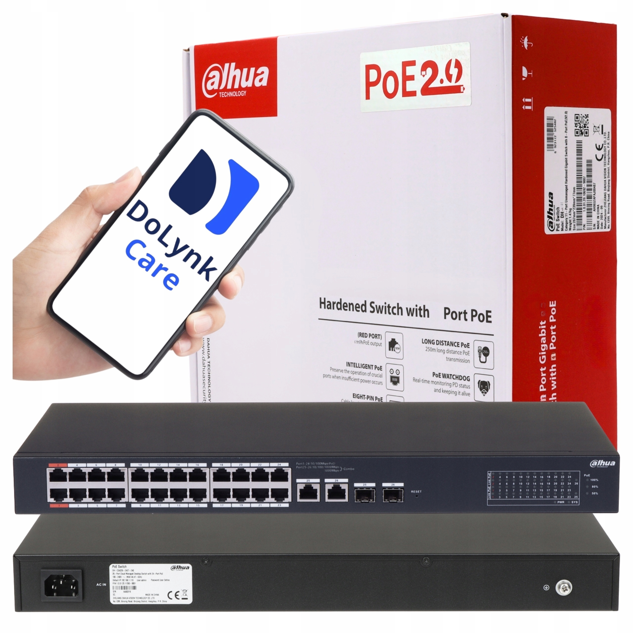 PoE Switch Dahua CS4226-24ET-240, 24-portový, Sfp, pre Ip kamerové systémy