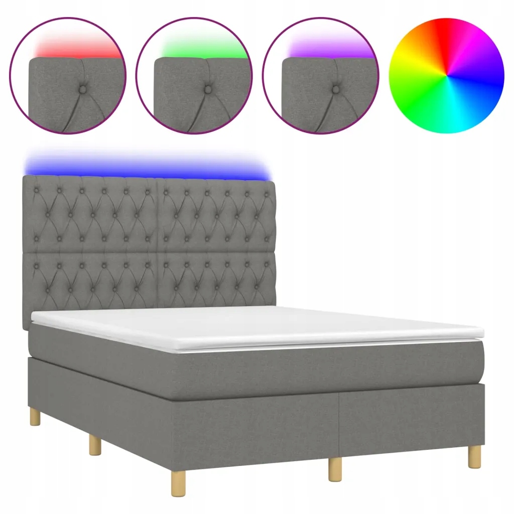 Kontinentální postel s matrací a Led diodami, tmavě šedá 203x144x118/128