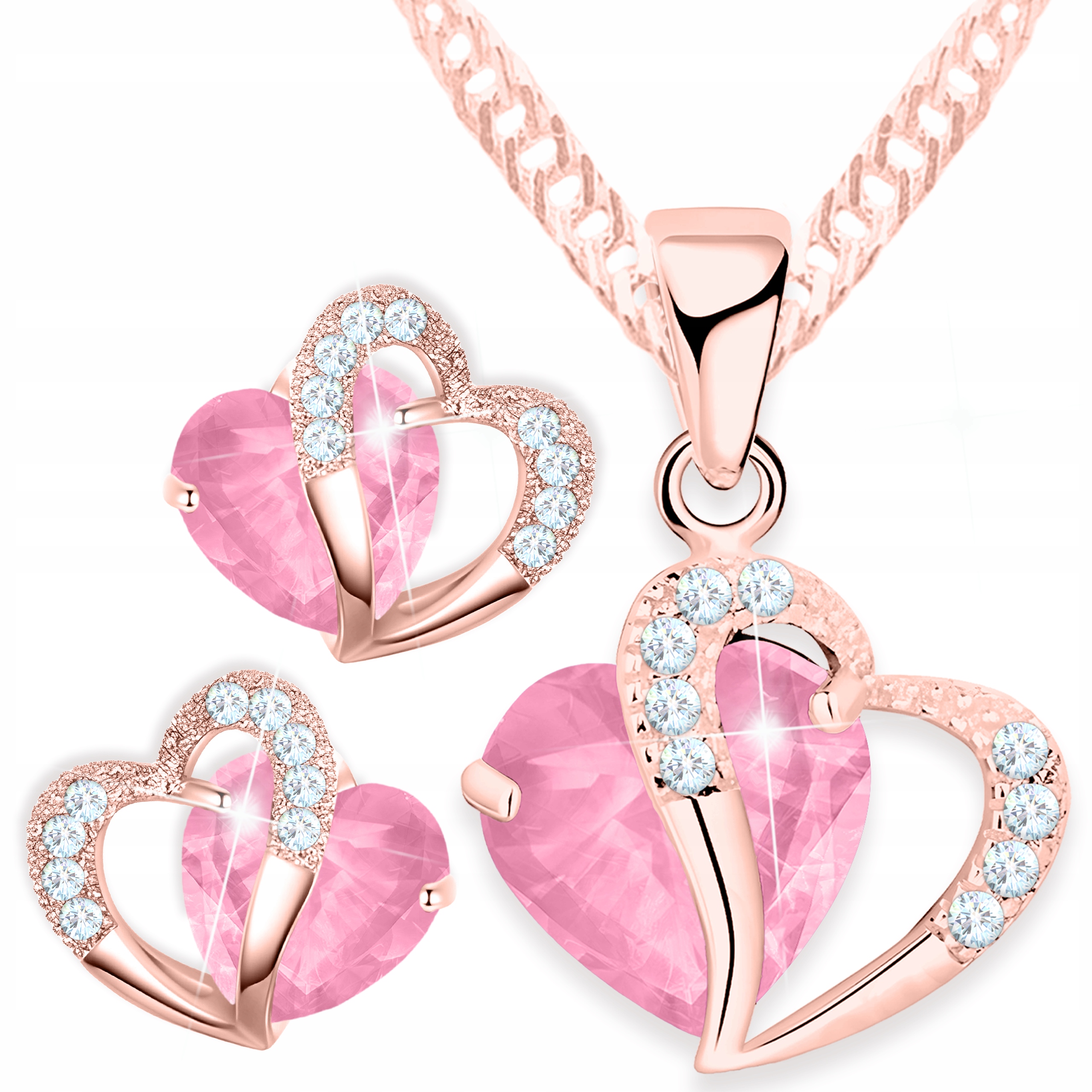 Sada pozlacených Náušnice a náhrdelníku Růžová Křišťálová srdce Srdíčka