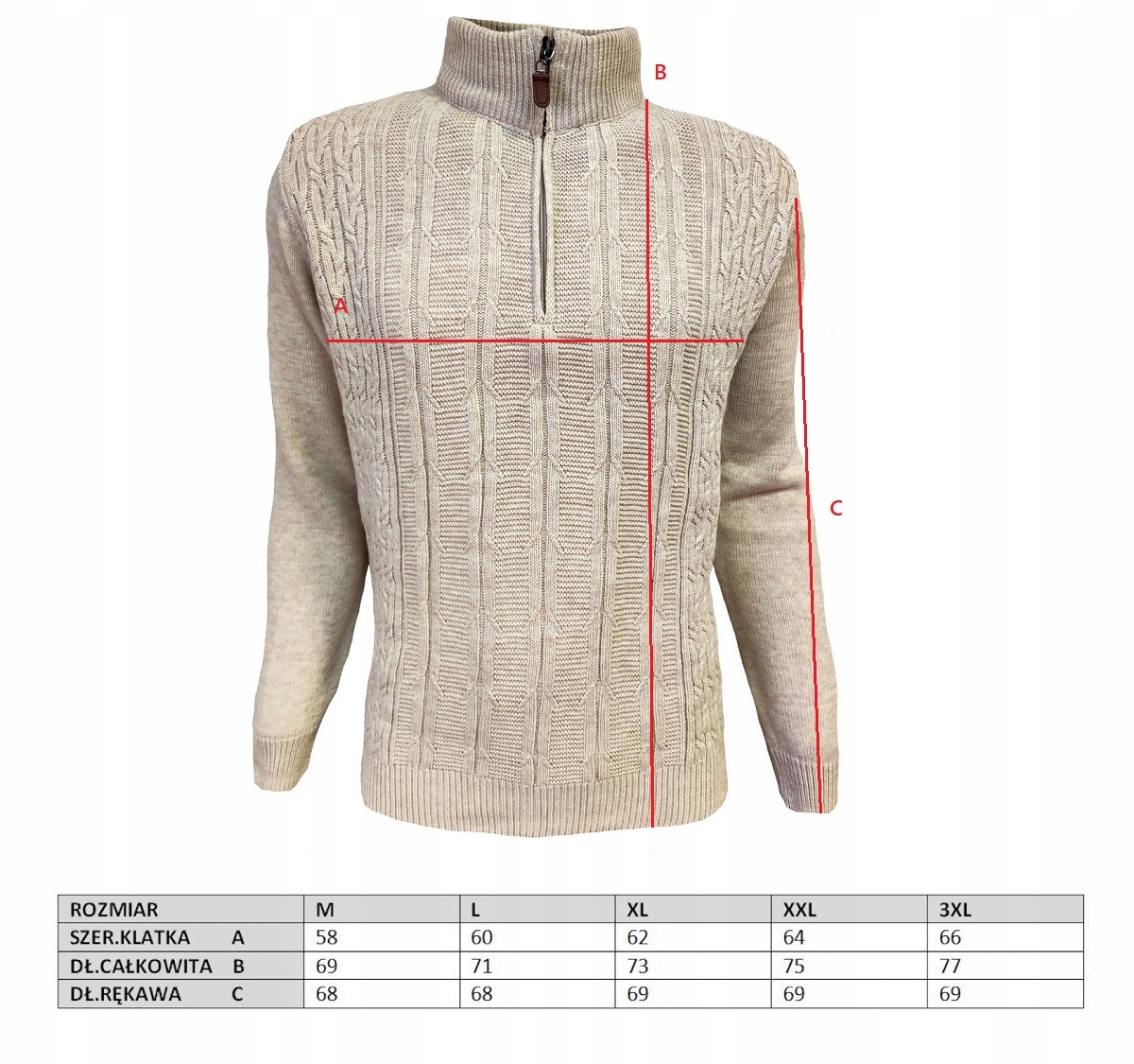 SWETER MĘSKI KRÓTKI ZAMEK STÓJKA CAMEL XL Płeć mężczyzna