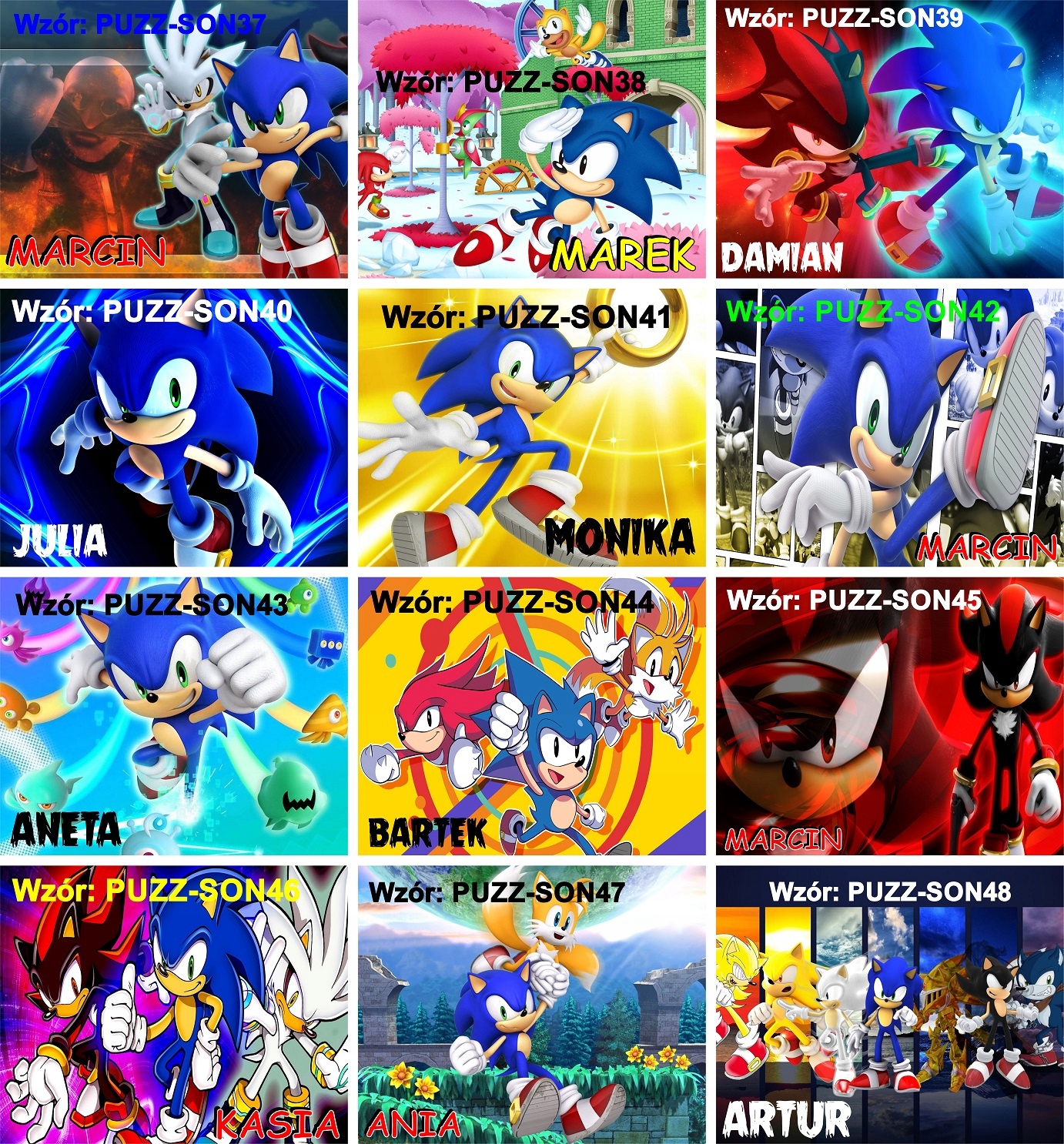 Puzzle + IMIĘ pudełko SONIC 2 Hedgehog A3 252el Liczba elementów 252