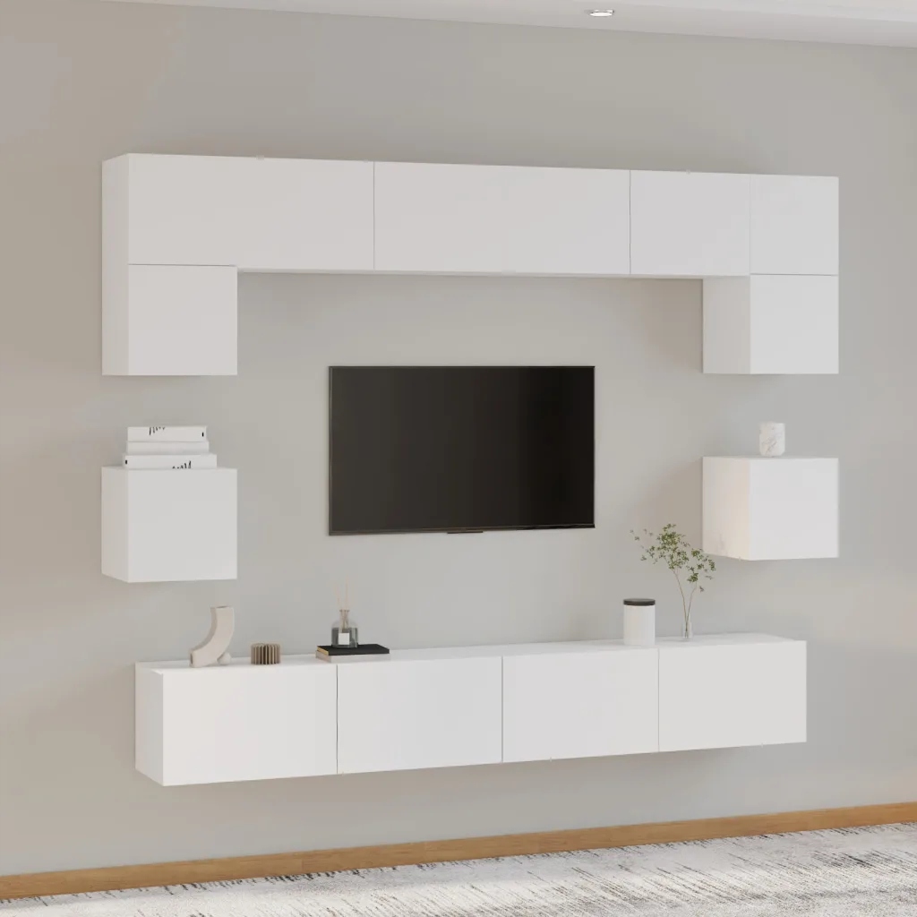 8dílný set Tv skříněk bílý kompozitní dřevo Bílá 3114414