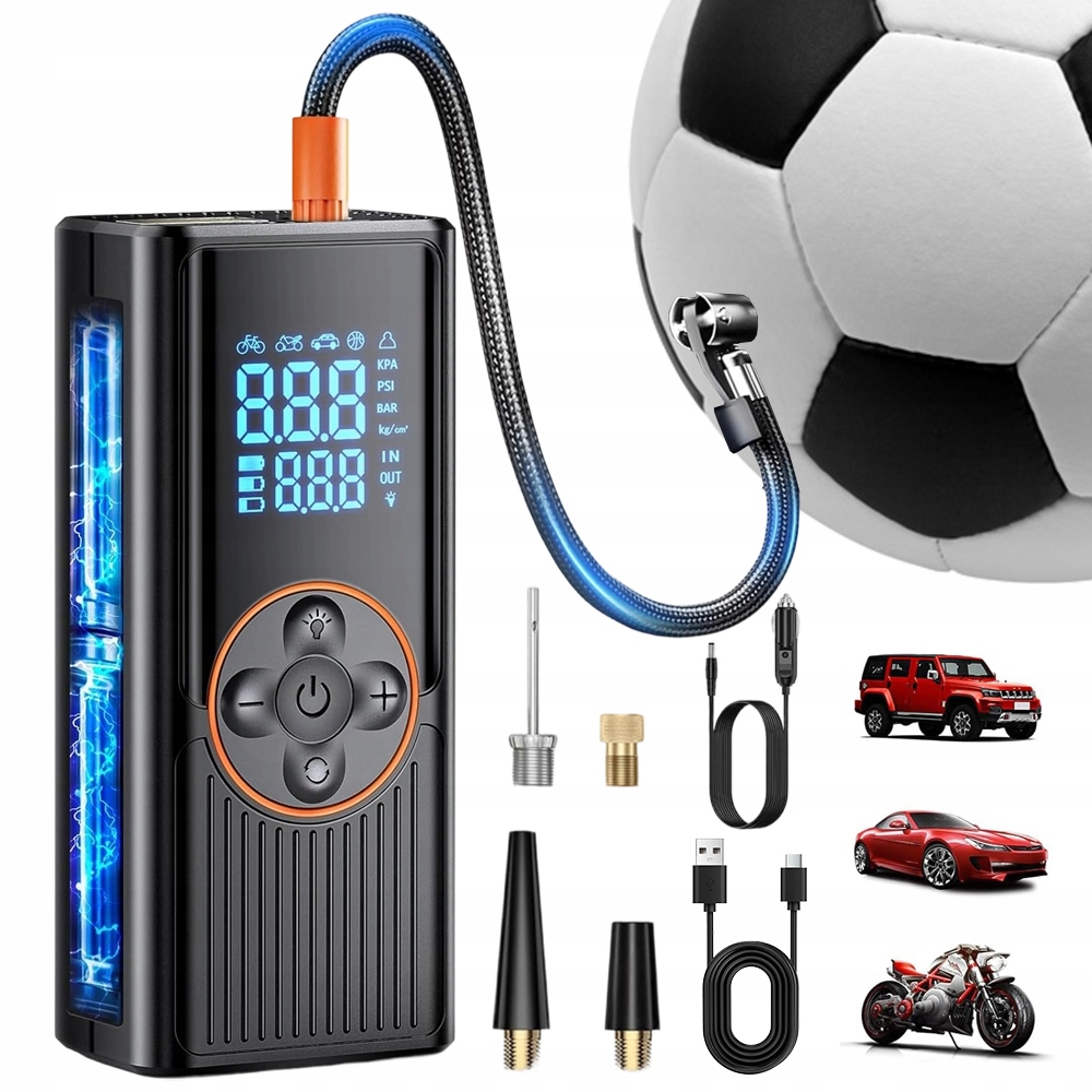 Bezdrátová Elektrická Pumpa Na Pneumatiky 150 Psi 36 L/min, Powerbanka, 3 Režimy