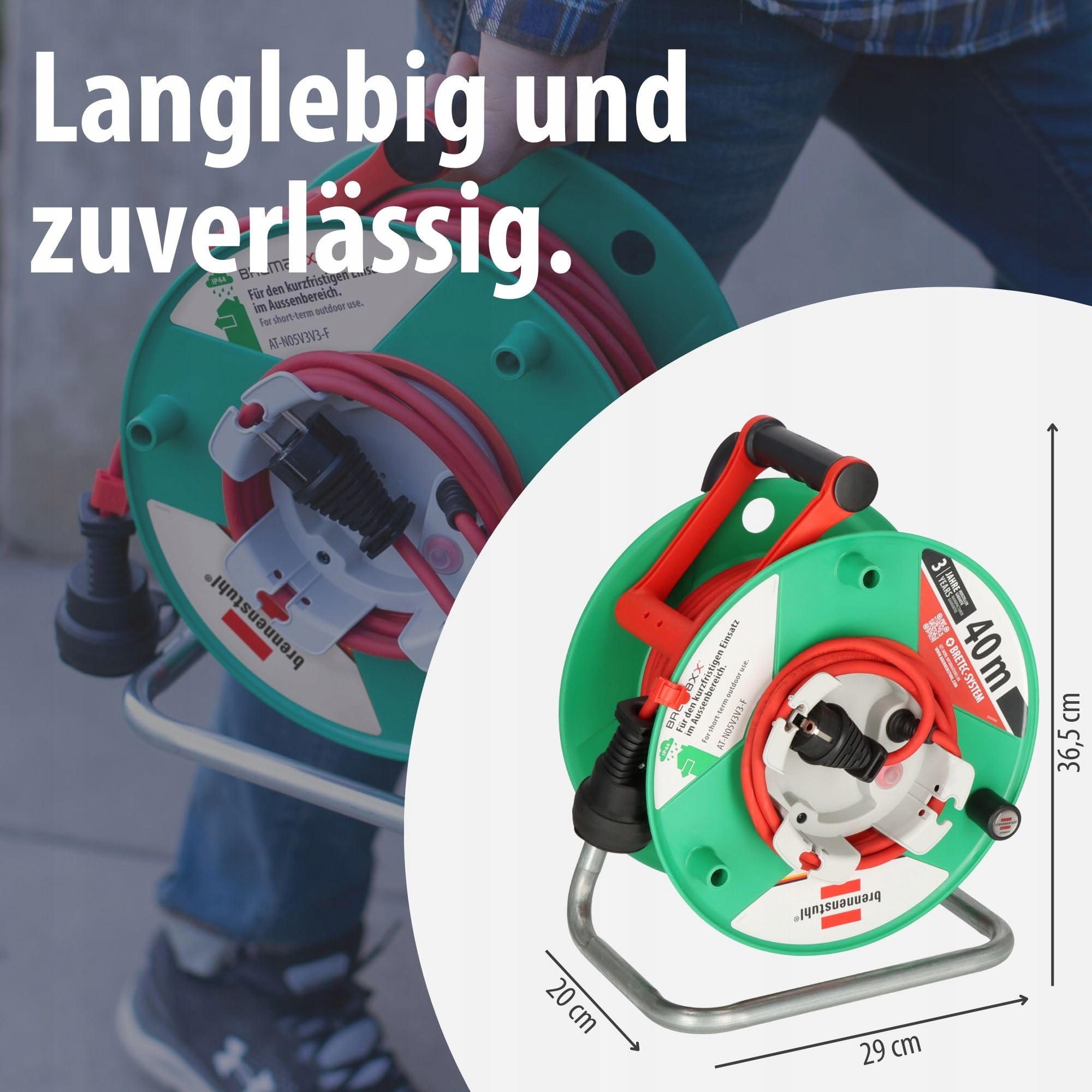 BRENNENSTUHL Kabeltrommel Ogrodowa IP44 40m Czerwony Na Zewnątrz — miniatura 7