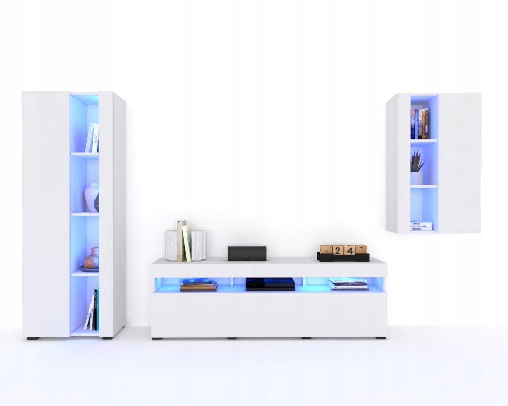 Sada nábytku do obývacej izby Obývacia Stena Rtv skrinka Vitrína Biela Matná 240