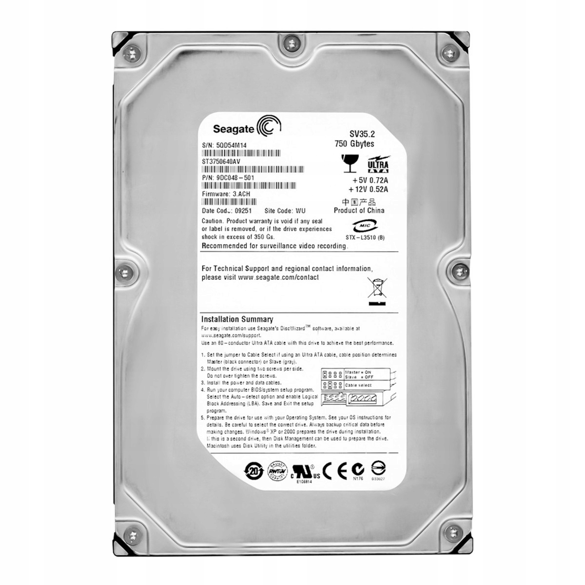 Seagate SV35.2 750GB 7.2k 16MB Ata 3.5'' ST3750640AV