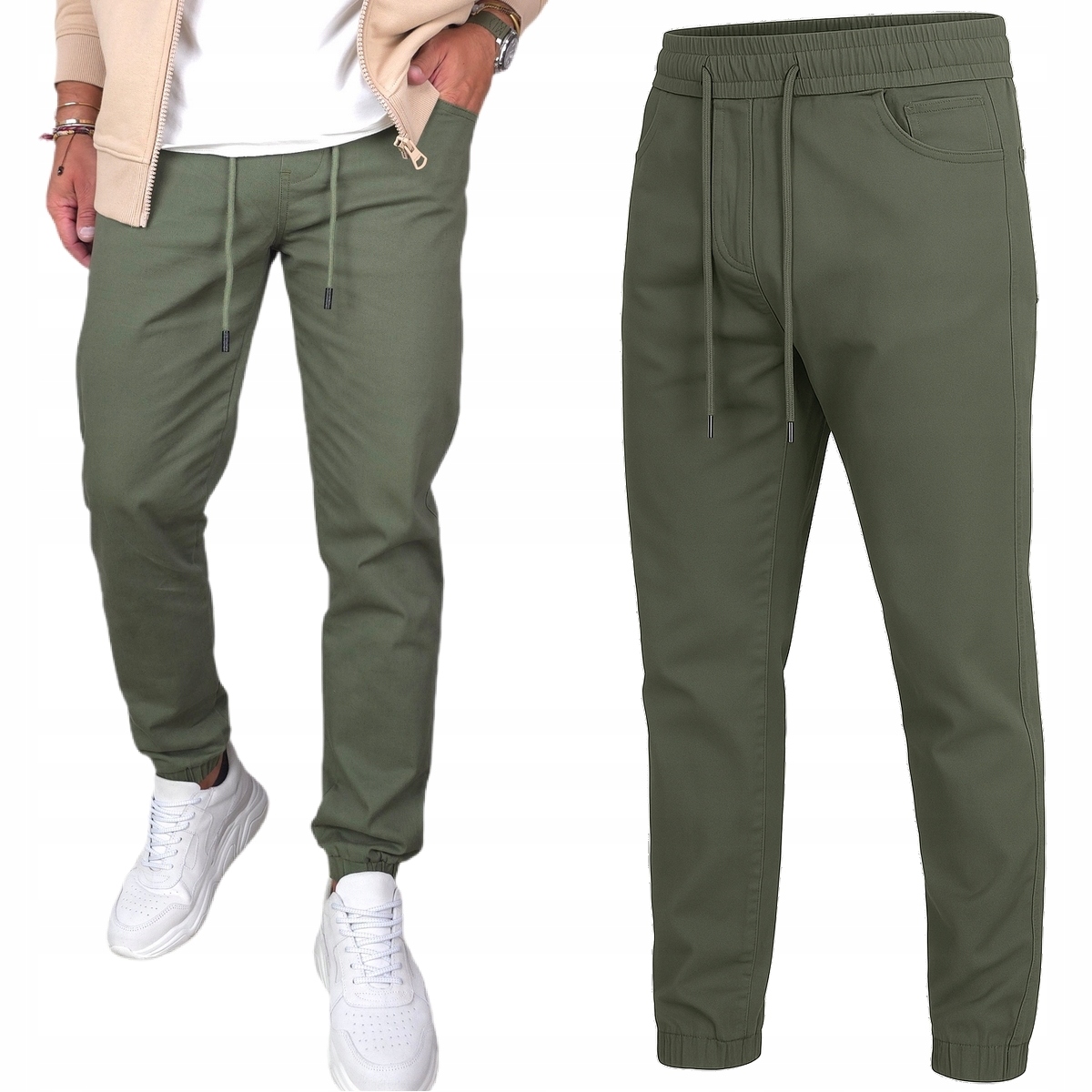 Spodnie Męskie długie Joggery materiałowe Modne rozciągliwe Pas Z Gumką 2XL