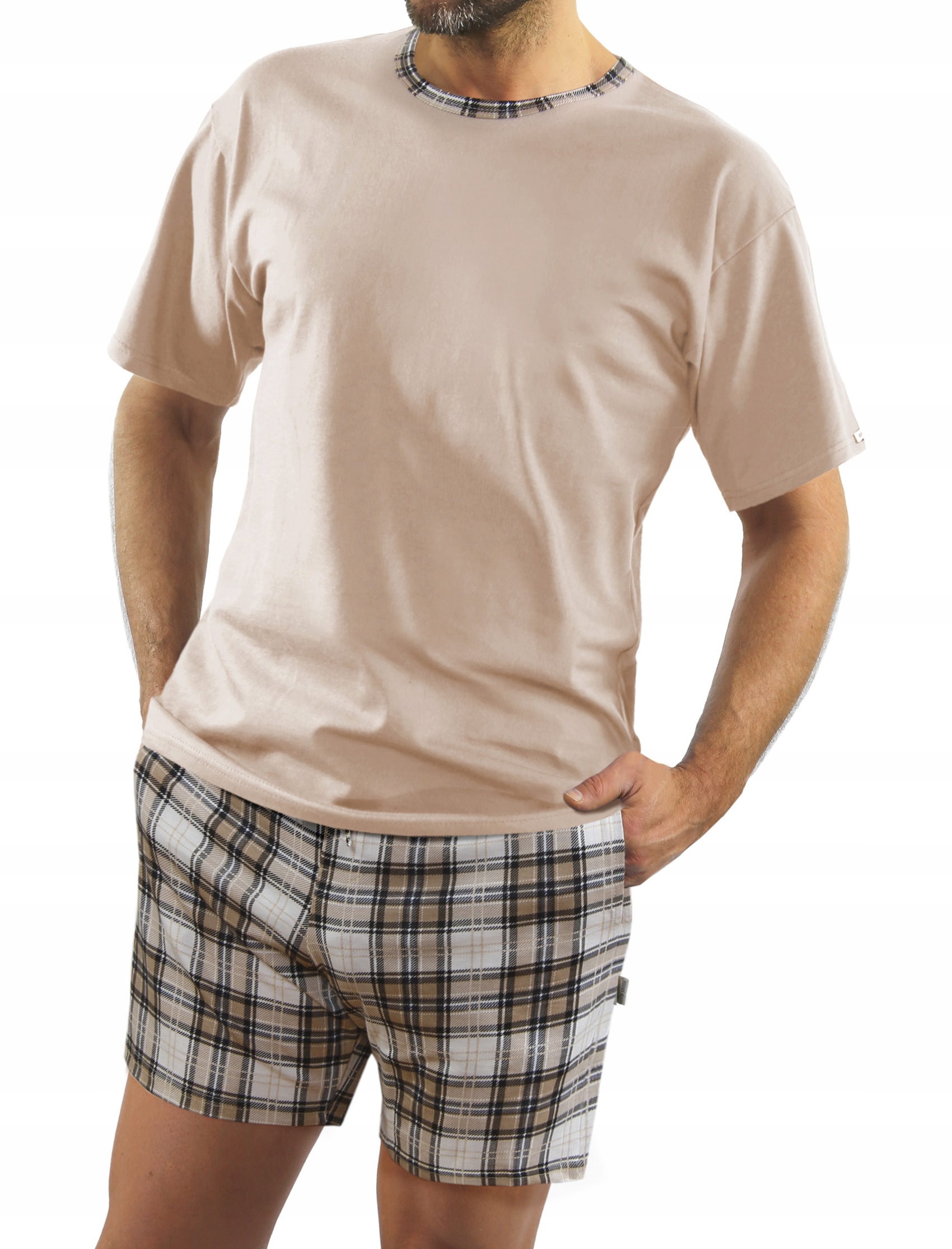 Sesto Senso Bavlněné pánské pyžamo s krátkým rukávem, 4XL, hnědé