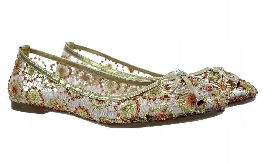 

Baleriny Buty Złote Ażurowe Siateczka 5607 r. 37