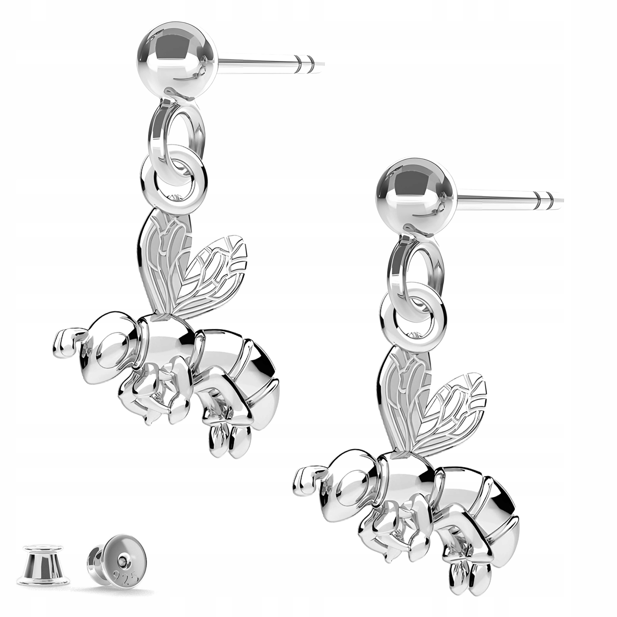 Stříbrné Náušnice puzetky s včelkou, hmyz, včela, stříbro 925