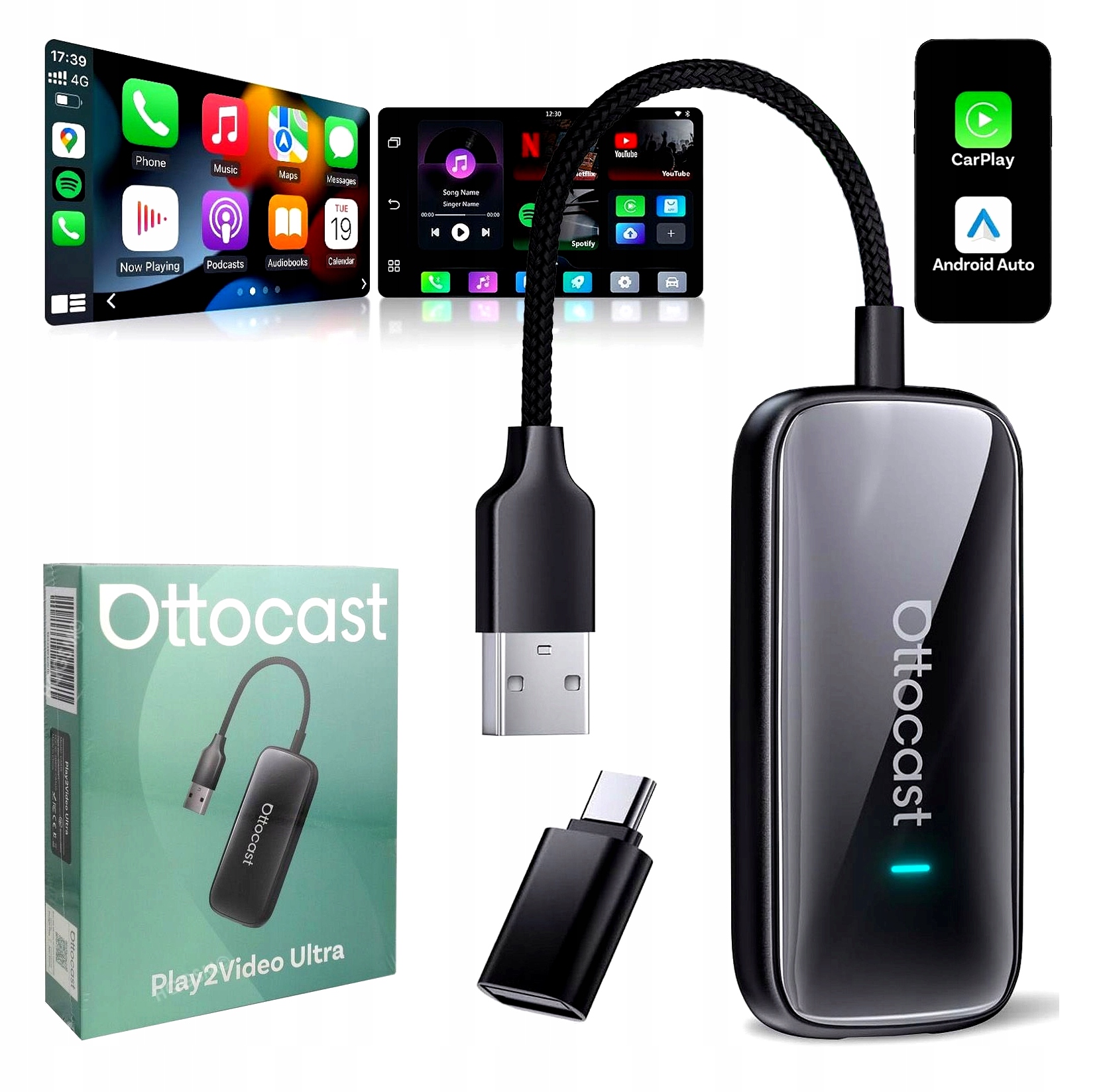 Adapter Samochodowy Ottocast Play2Video Ultra Carplay/Android Auto All-in-1