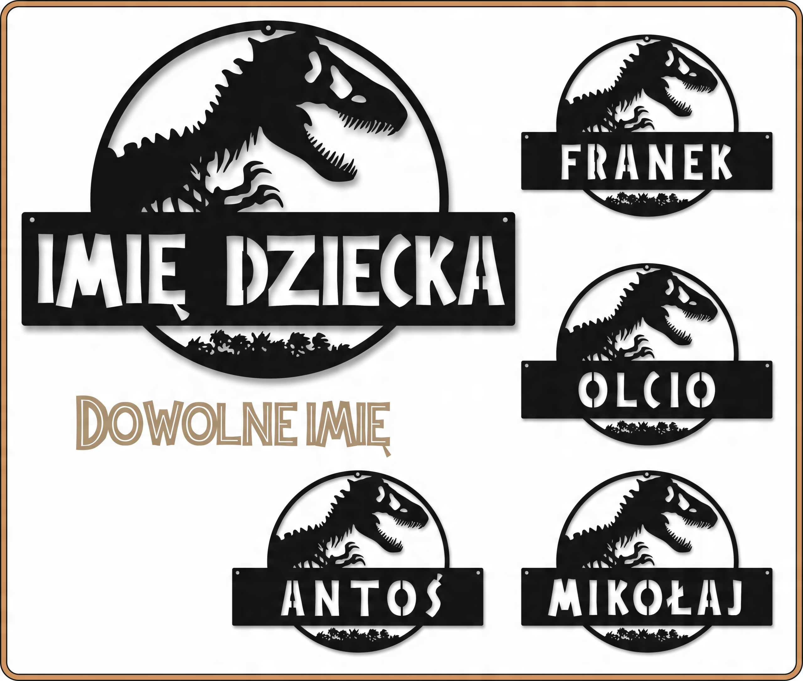 

Zawieszka Na Ściane; Grafika Z Dinozaurem; Imię