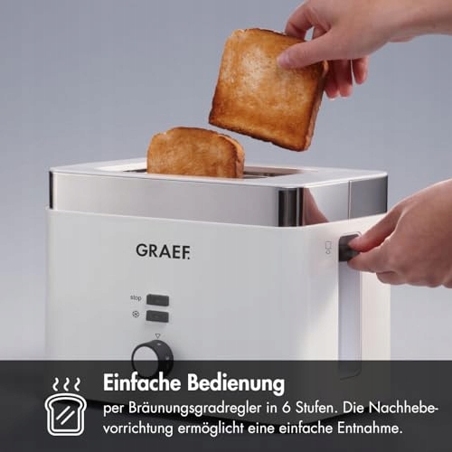 GRAEF Toster Biały 27x18x19 cm Regulacja Opiekania Automatyczne Wyłączanie — miniatura 4