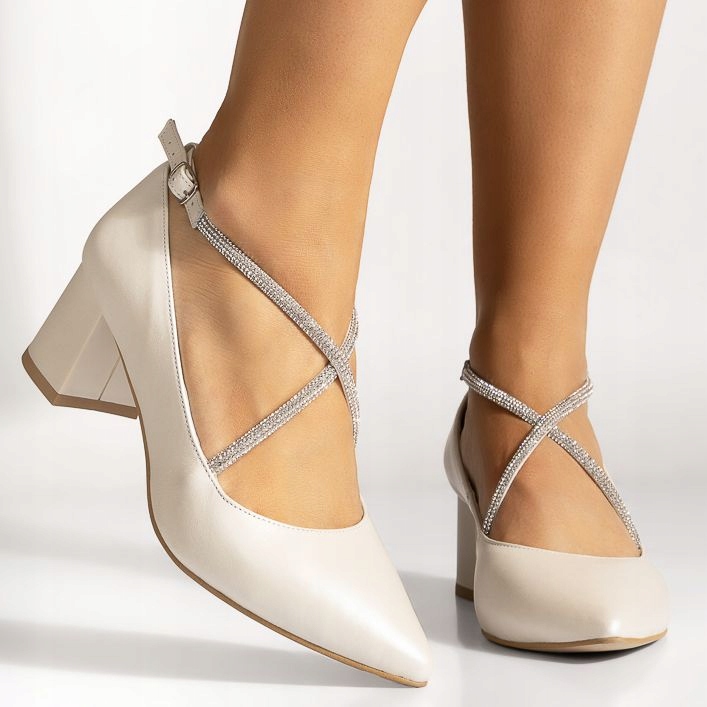 Pastelové Špičaté Lodičky Na Kostce 6 CM Svatební Retro Kůže