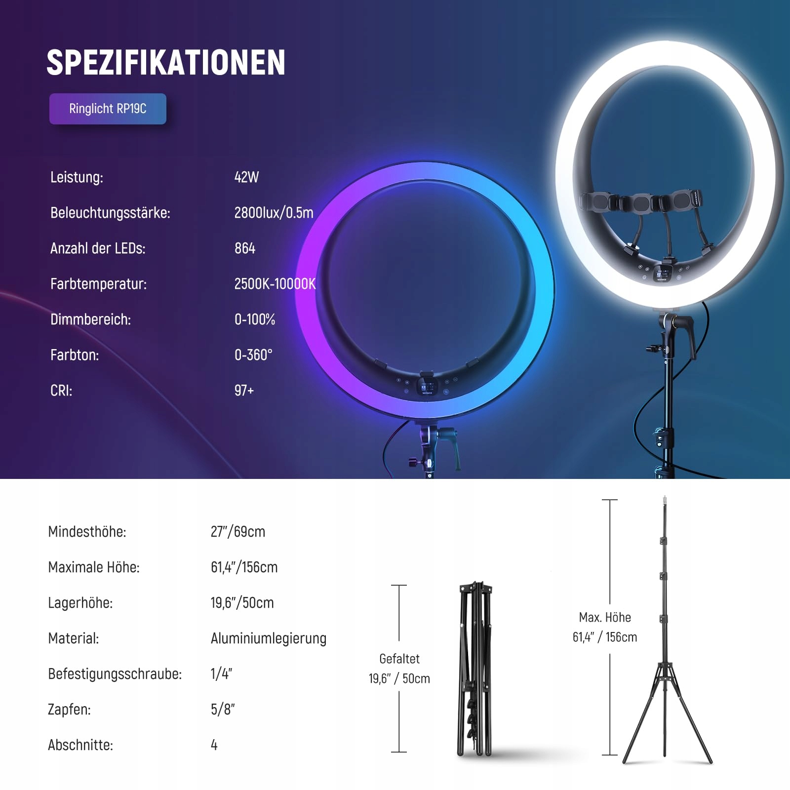REALPLUS USB Clip-On Video Conference Lamp 120 LED 3 Colors 10 Brightness — miniatura 6