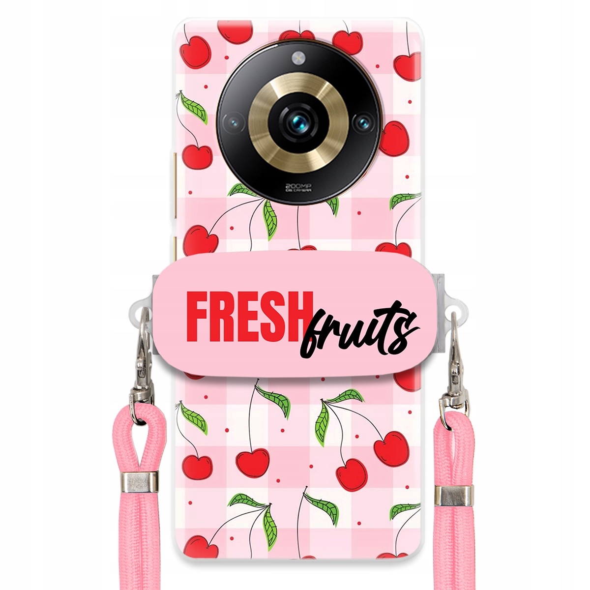 Puzdro pre Realme 11 Pro Plus 5G Case Držiak šnúrok Ružový Fresh Fruits Mriežka