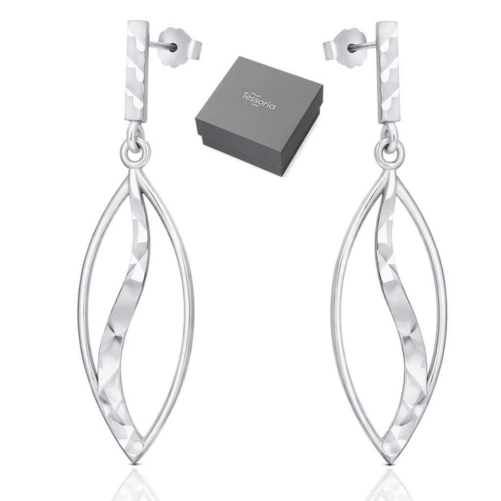 Stříbrné Náušnice 925 Diamantové závěsné listy Dlouhé tyčinky