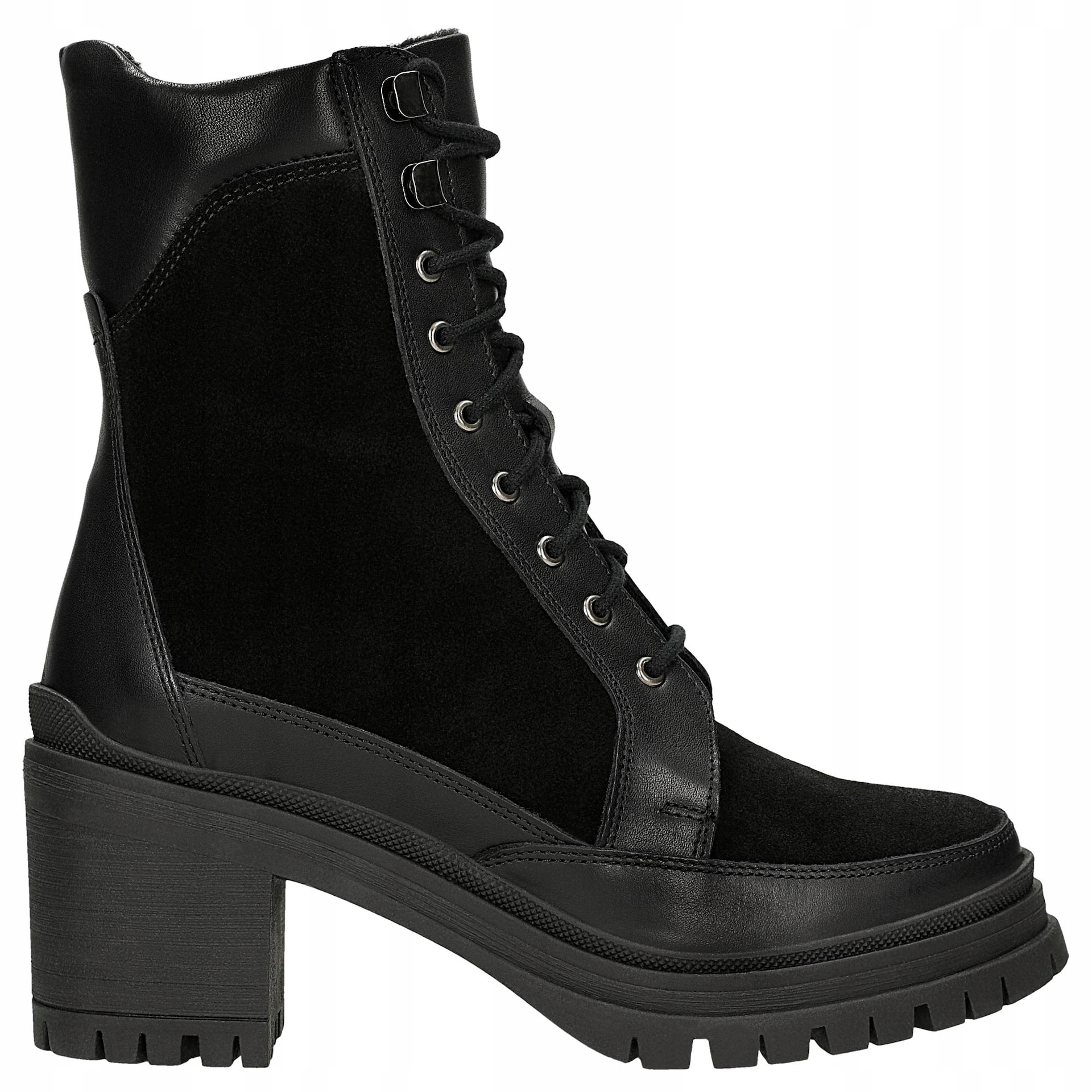 Černé dámské boty na podpatku z kombinované kůže vel. 39