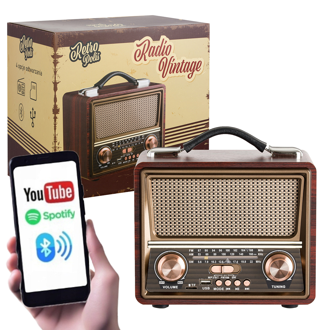 Radio sieciowo-bateryjne AM FM SW Retropolis Seattle Bluetooth USB ...