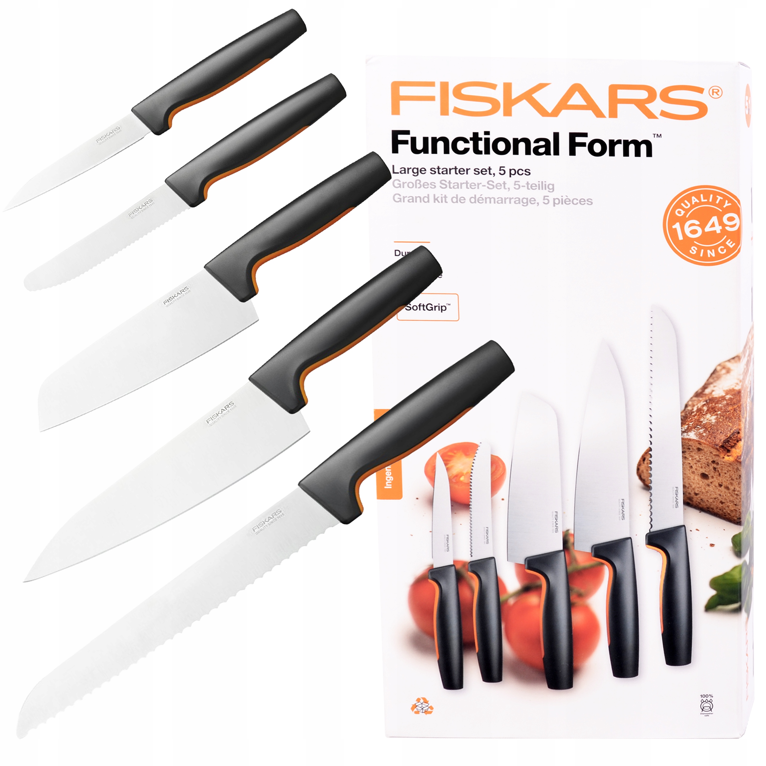 

Fiskars Komplet Zestaw 5 Noży Nóż Kuchenne Ostre