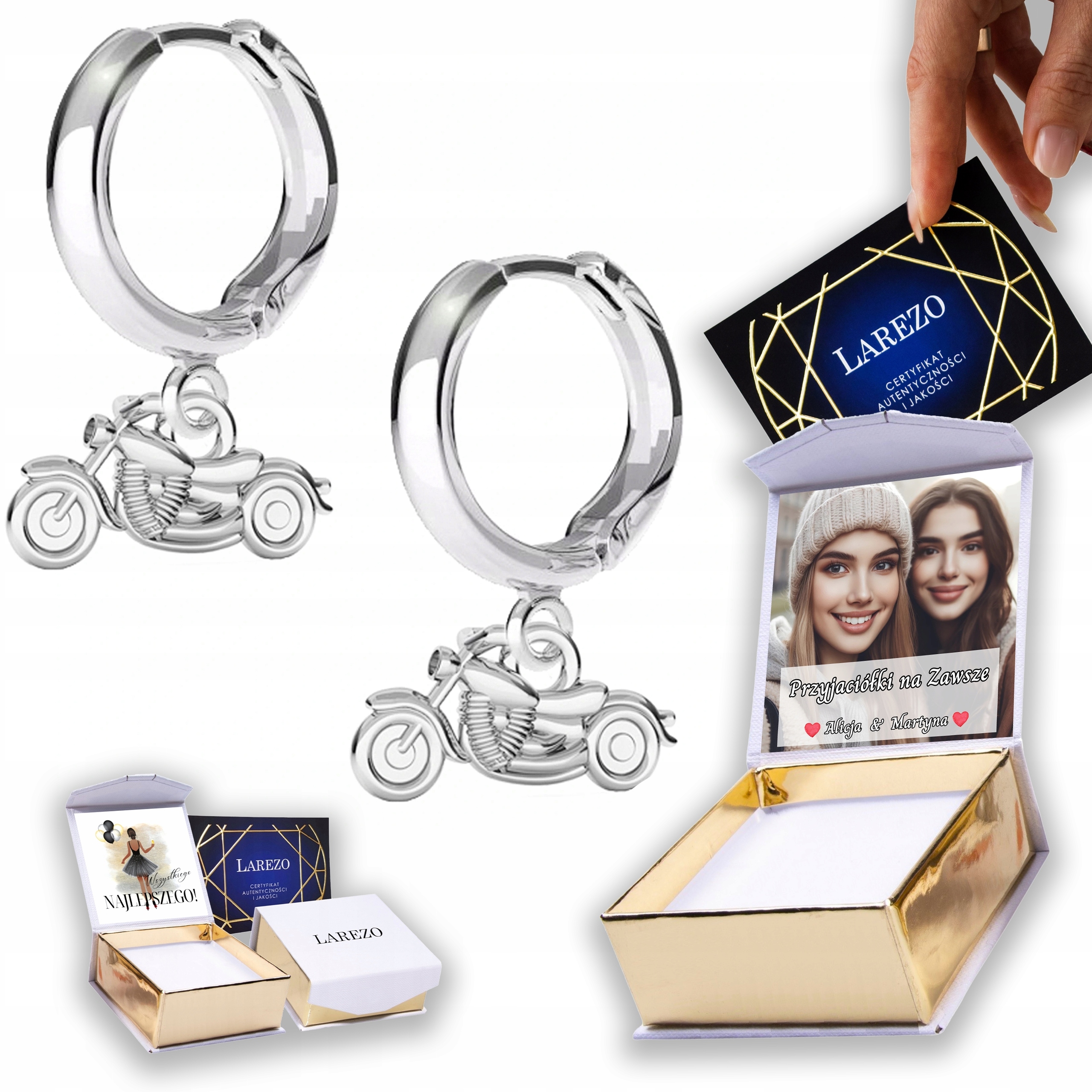 Stříbrné Náušnice 925 s motorkami Motocykly Harley Motocykl Motor Print