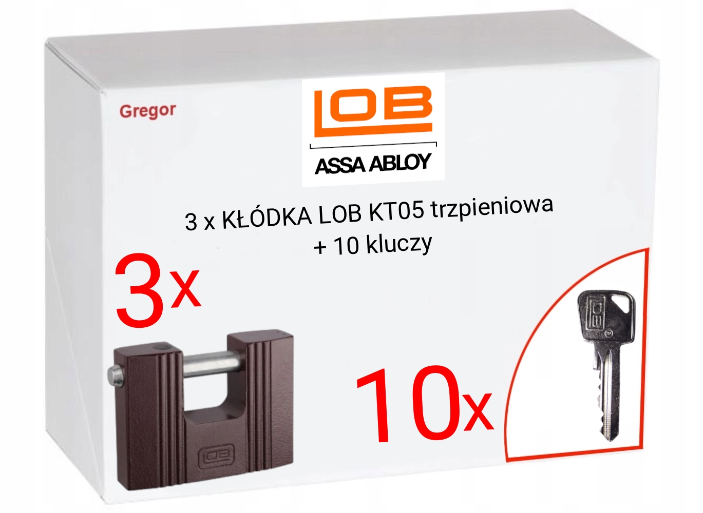 3 x kłódka Lob KT05 trzpień Antywłamaniowa systemowa 10 kluczy