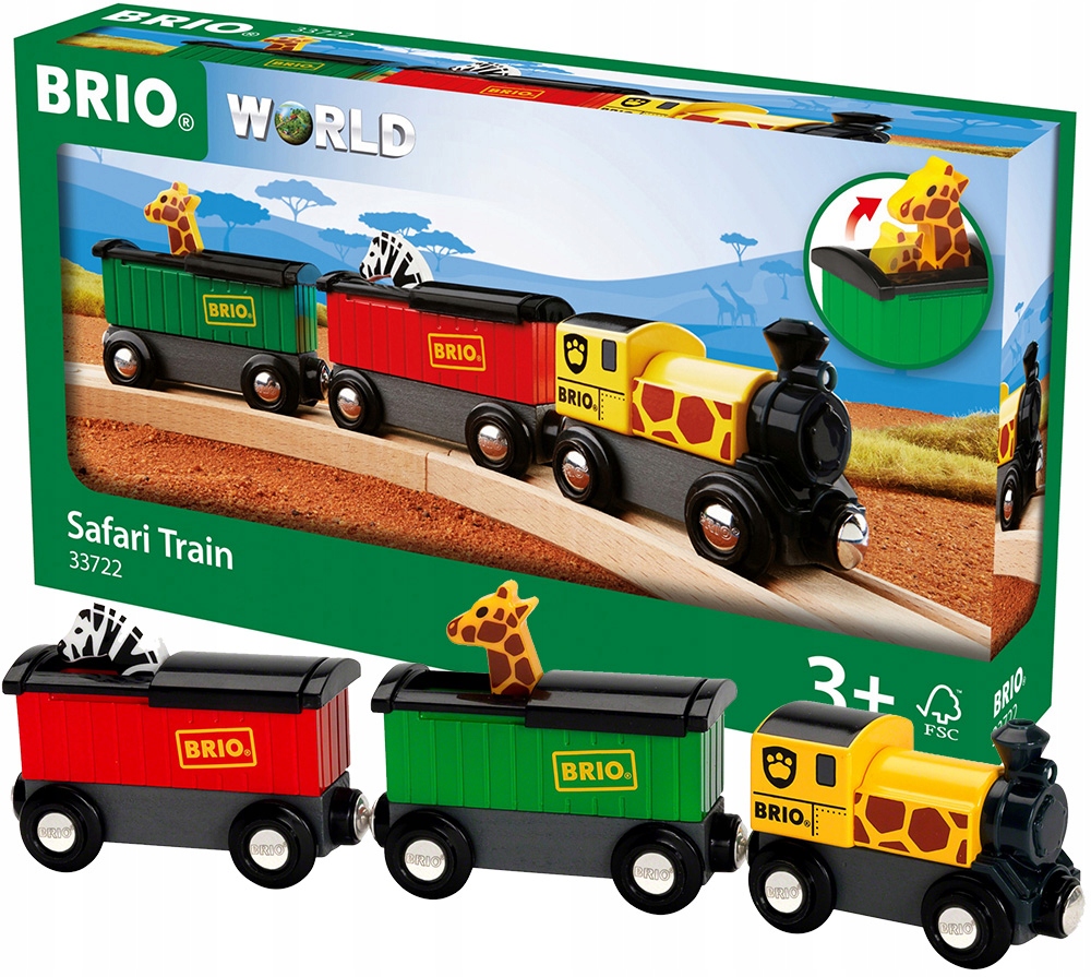 WORLD POCIĄG SAFARI WAGONIKI 3 ELEM. ZESTAW BRIO