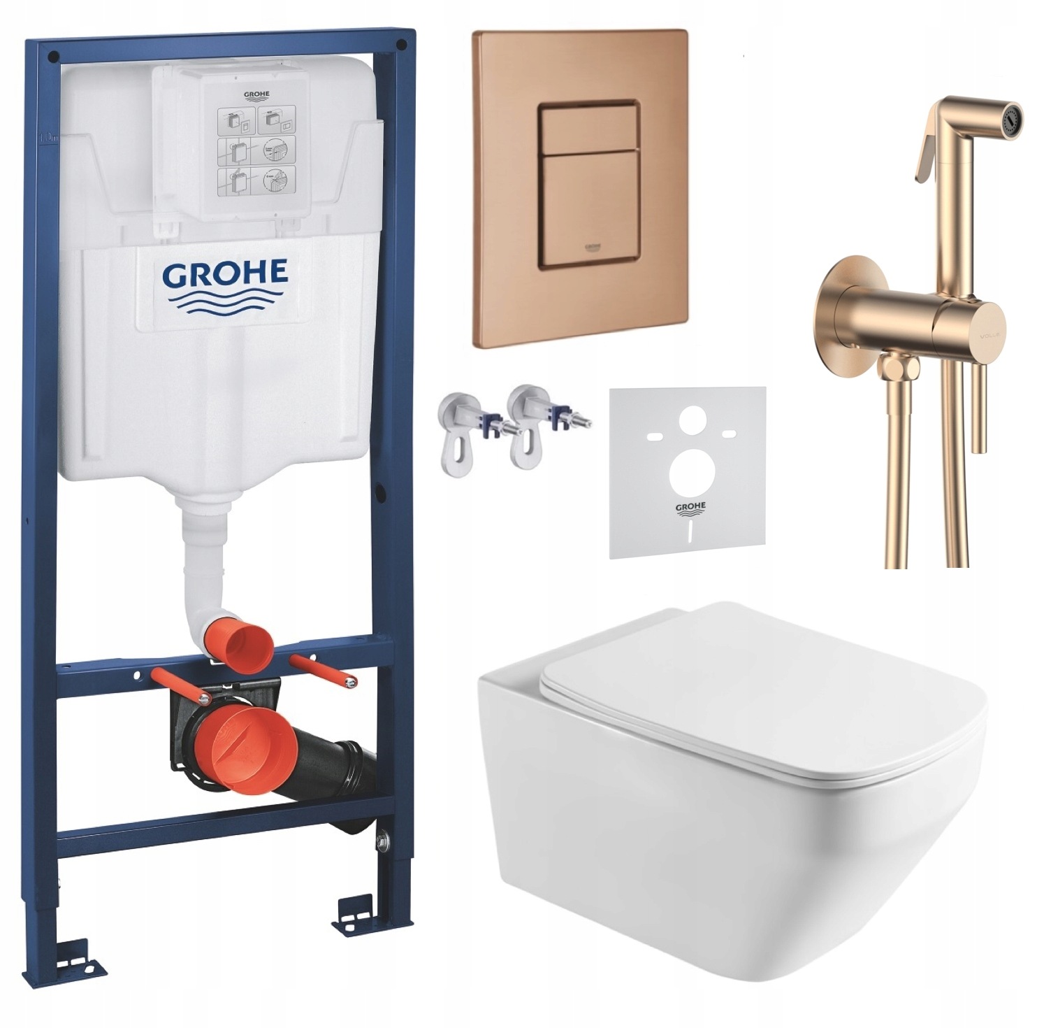 Podomietkový Wc set Grohe s miskou Naron a tlačidlom meď, batéria meď