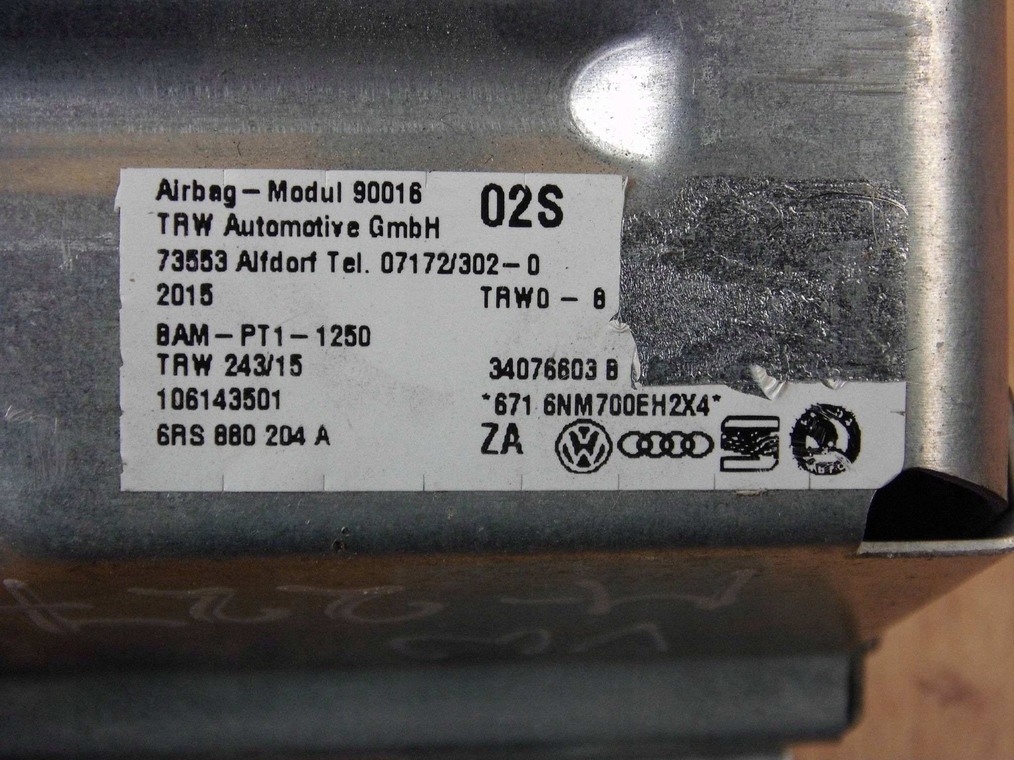VW Polo V 2009-2017 Airbag du tableau de bord Passegers