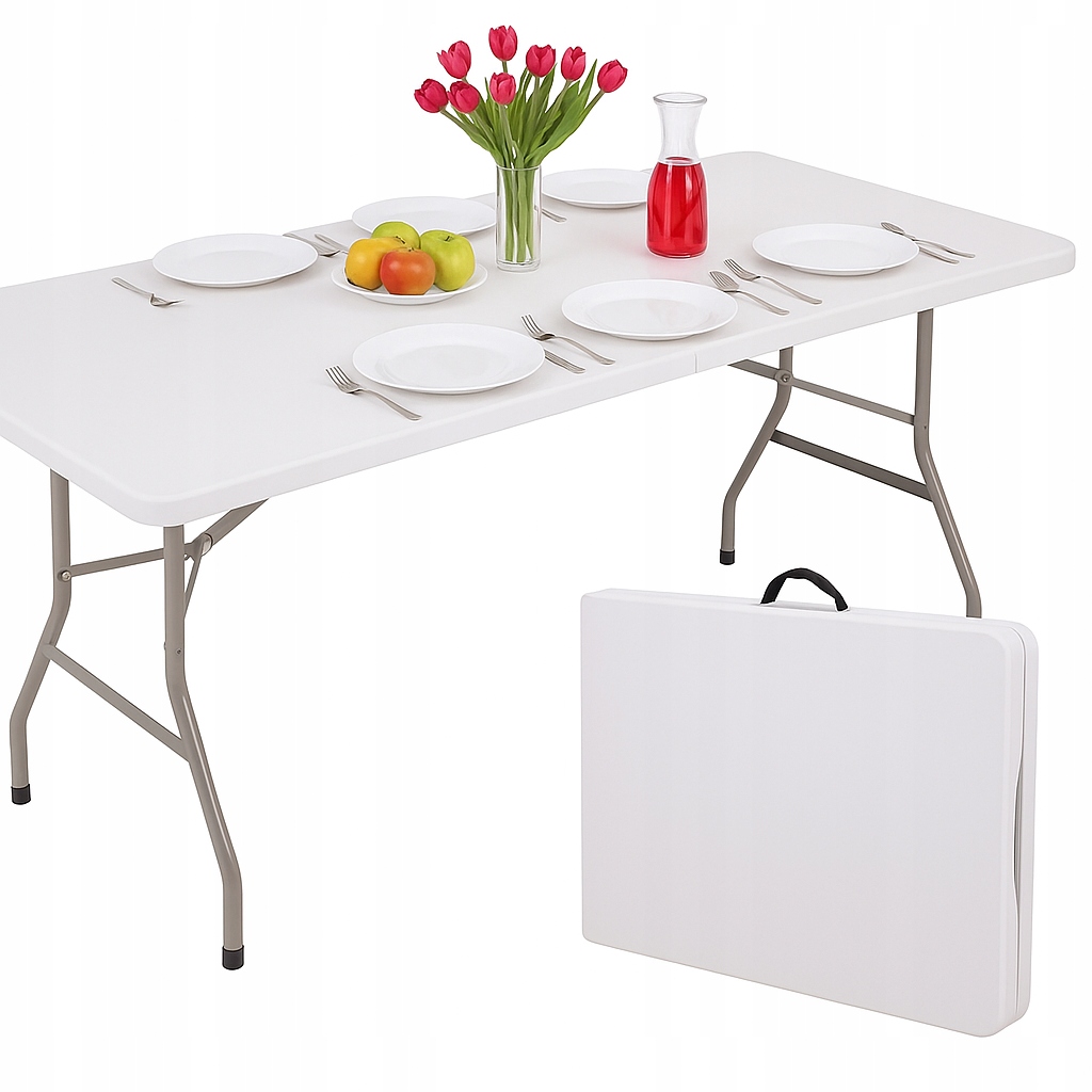 Stół Biały Ogrodowy Cateringowy Prostokątny 180 x 74 x 74 cm Składany