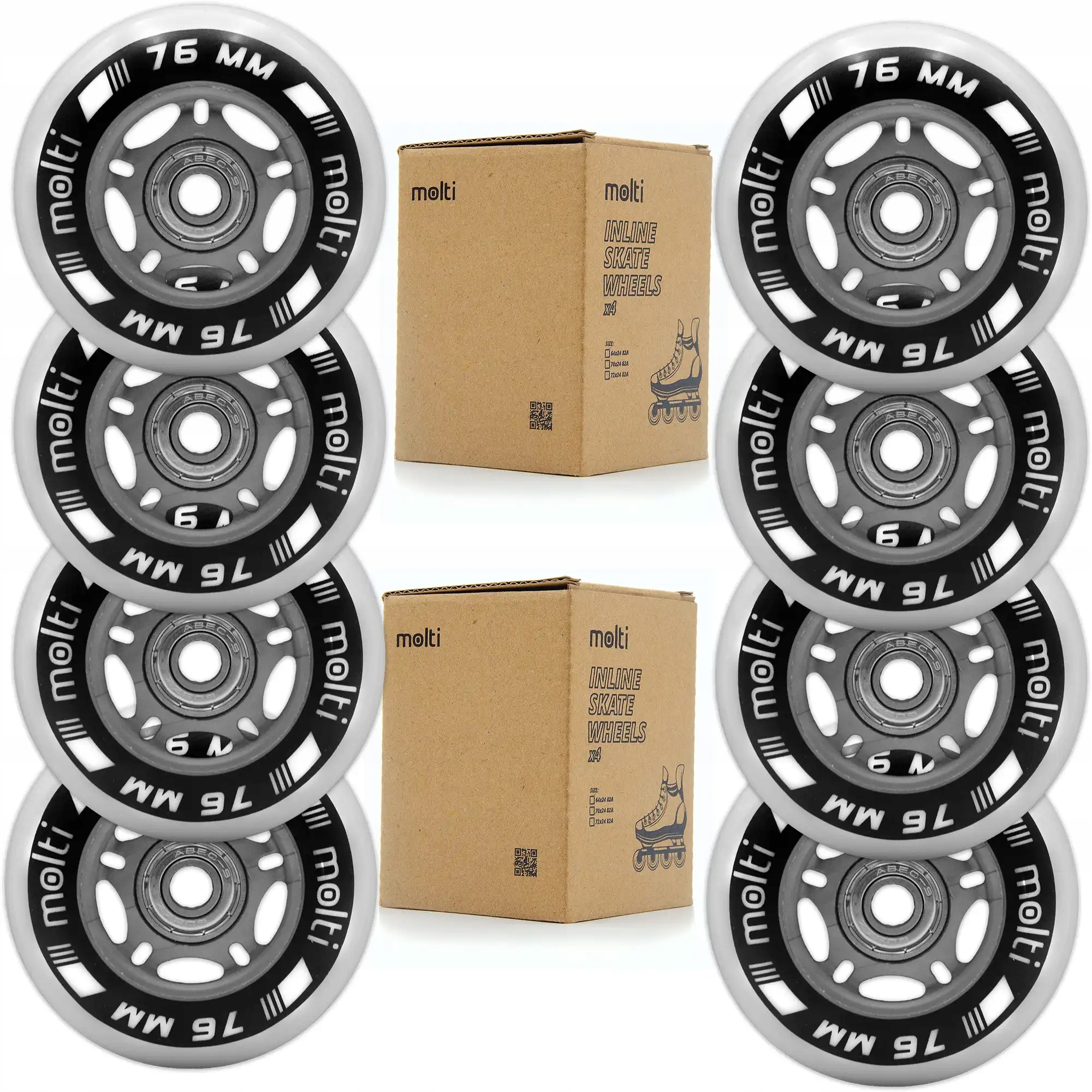 Komplet 8x kółka do rolek 76mm 82A łożyska abec-9 kauczukowe molti