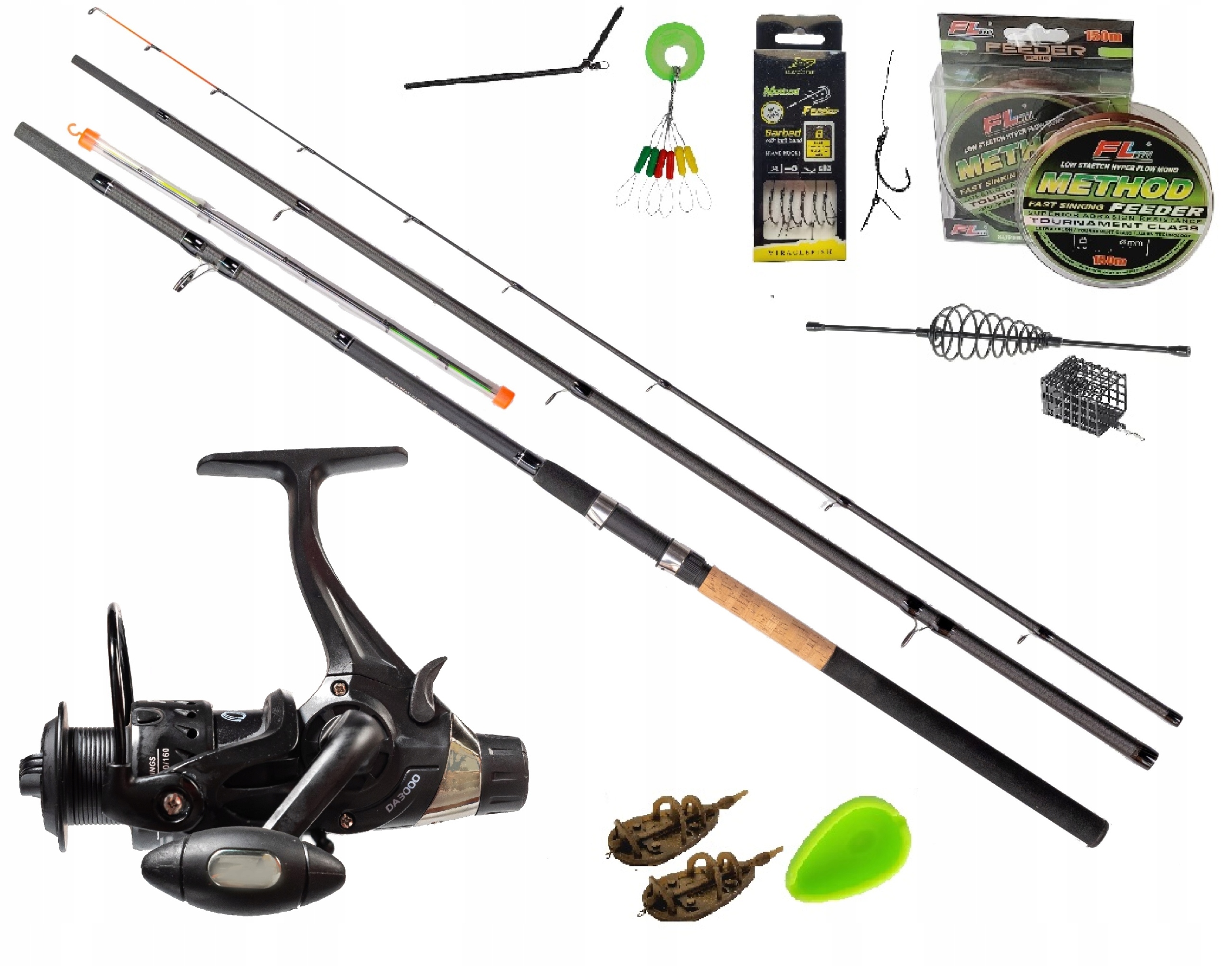Zestaw wędkarski gruntowy Method Feeder Wędka feeder Kołowrotek Żyłka