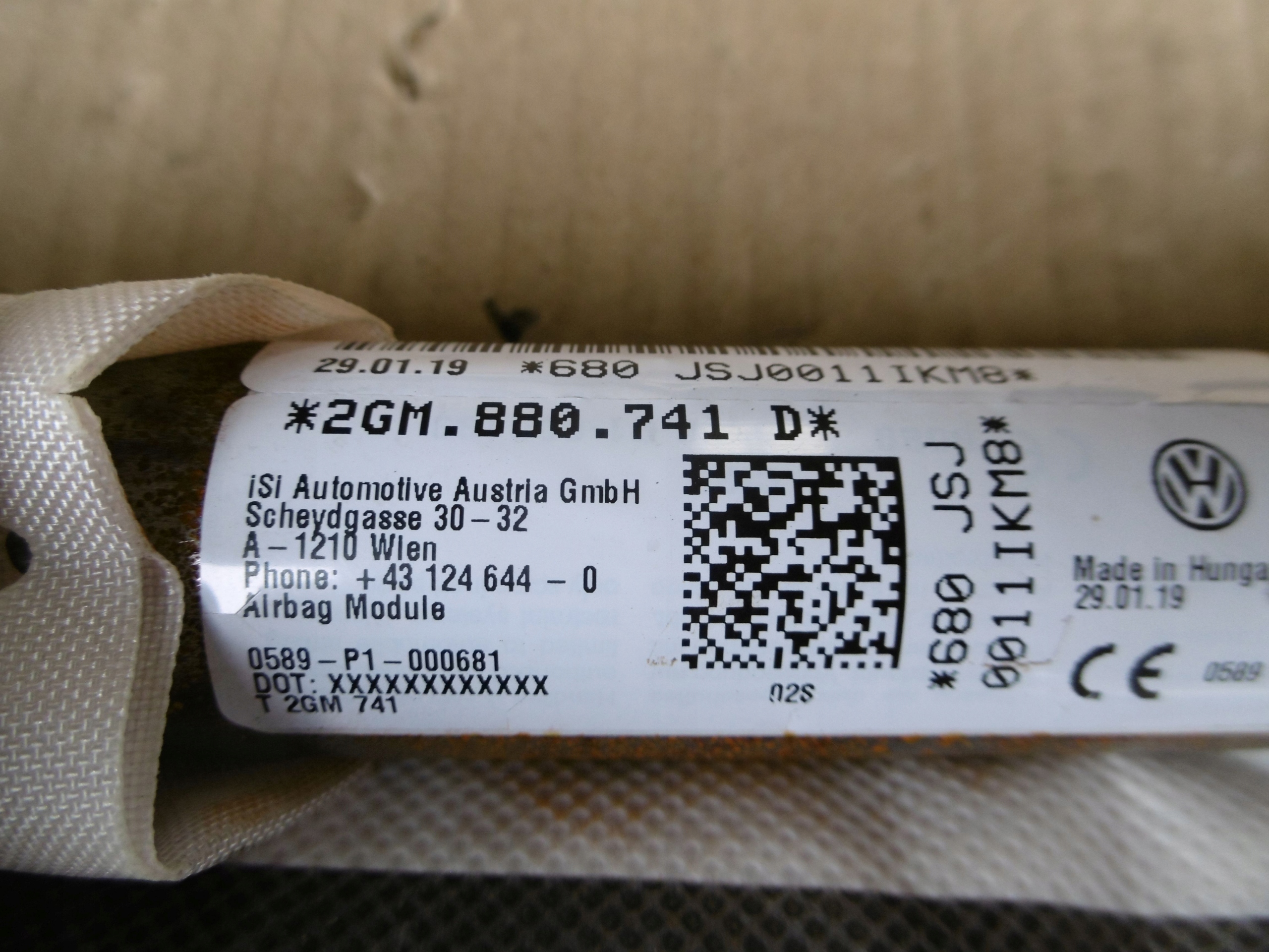 пиропатрон подушки безопасности левый 2GM880741D vw