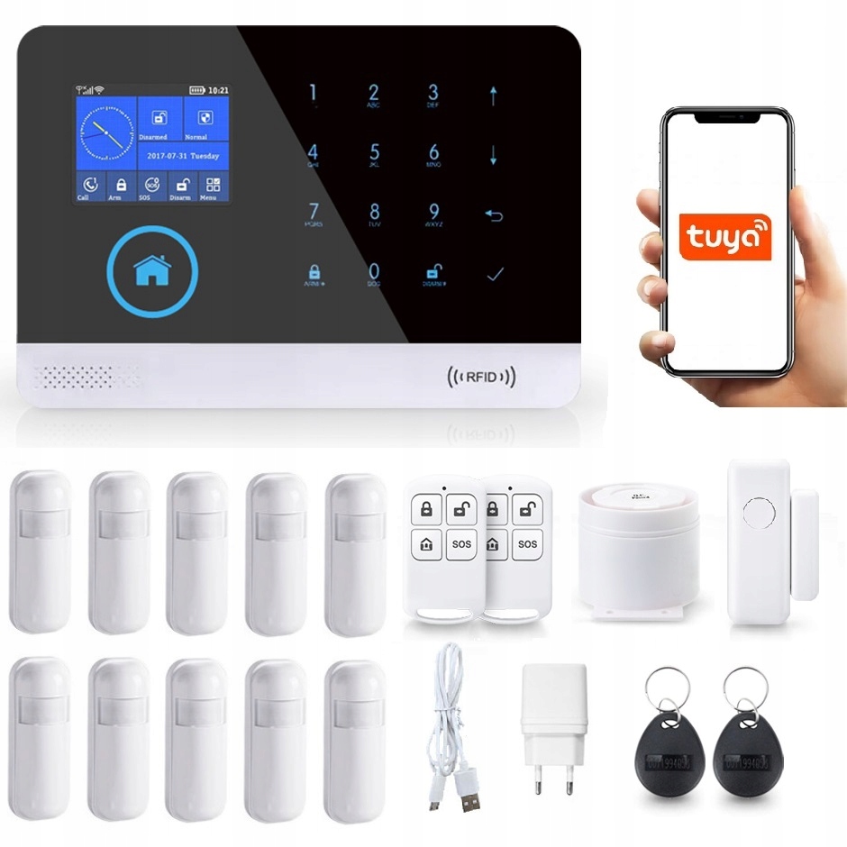 Bezdrôtový LCD Alarm 2.4" Gsm WiFi Tuya Smart V Poľštine 10xPIR