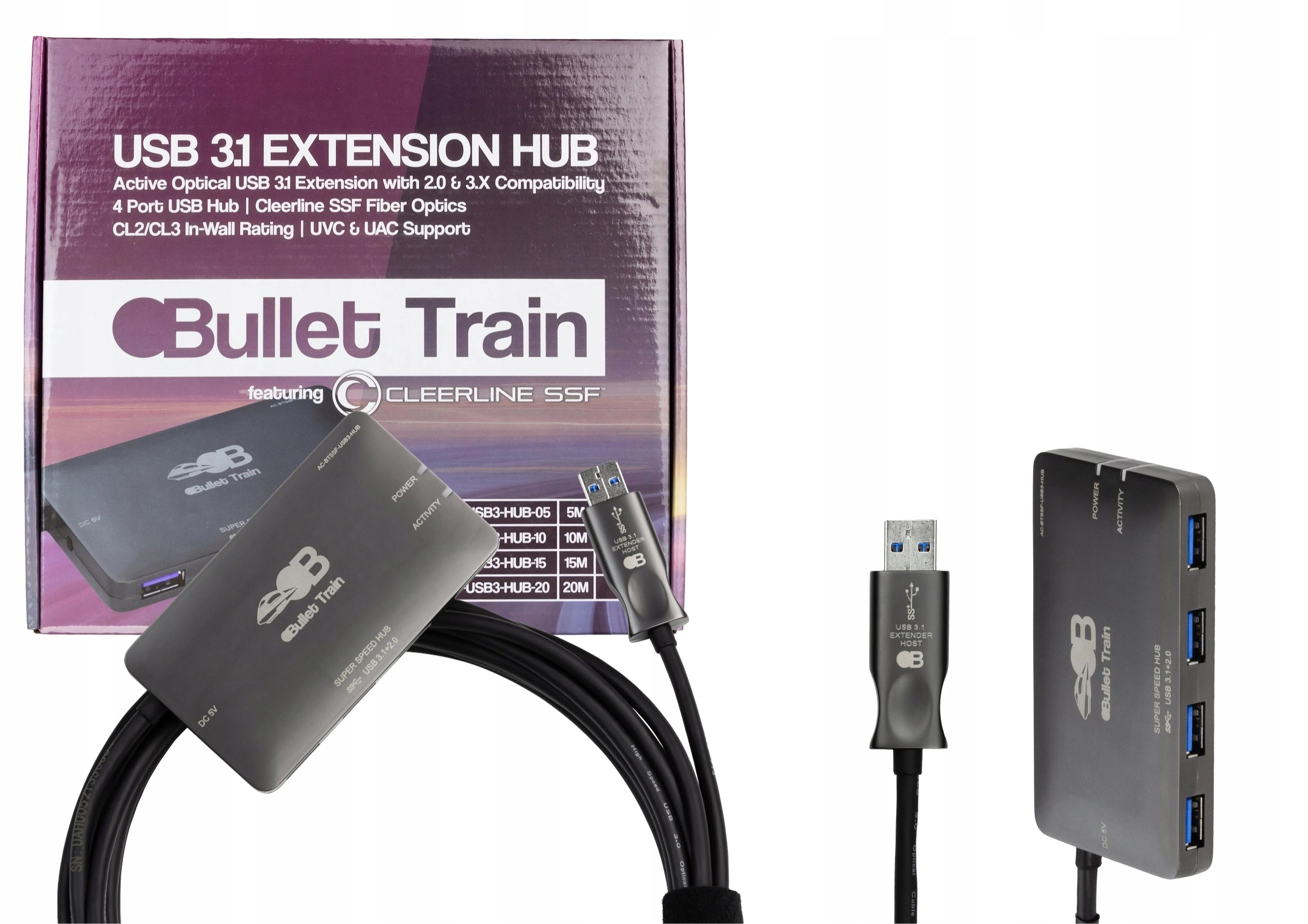 AVPro Edge Bullet Train optický kabel Ssf Usb 3.1 20 m s aktivním HUBem 5G