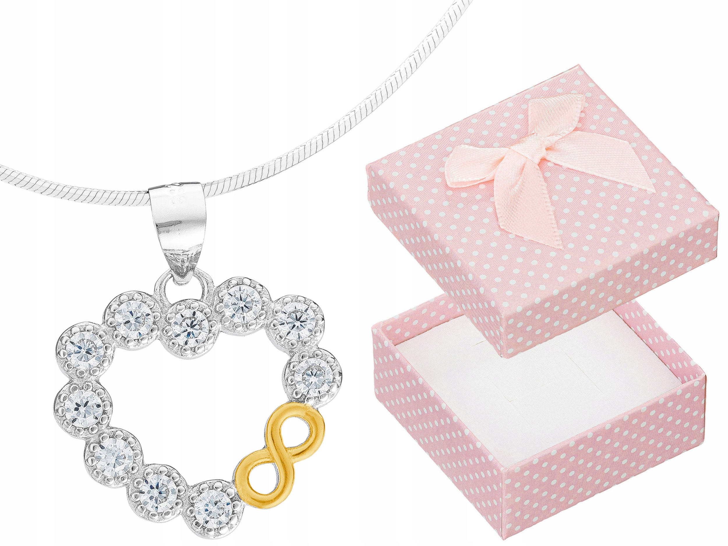 Krátký Stříbrný Dámský Náhrdelník Srdce se Zirkony Nekonečno Stříbro 42