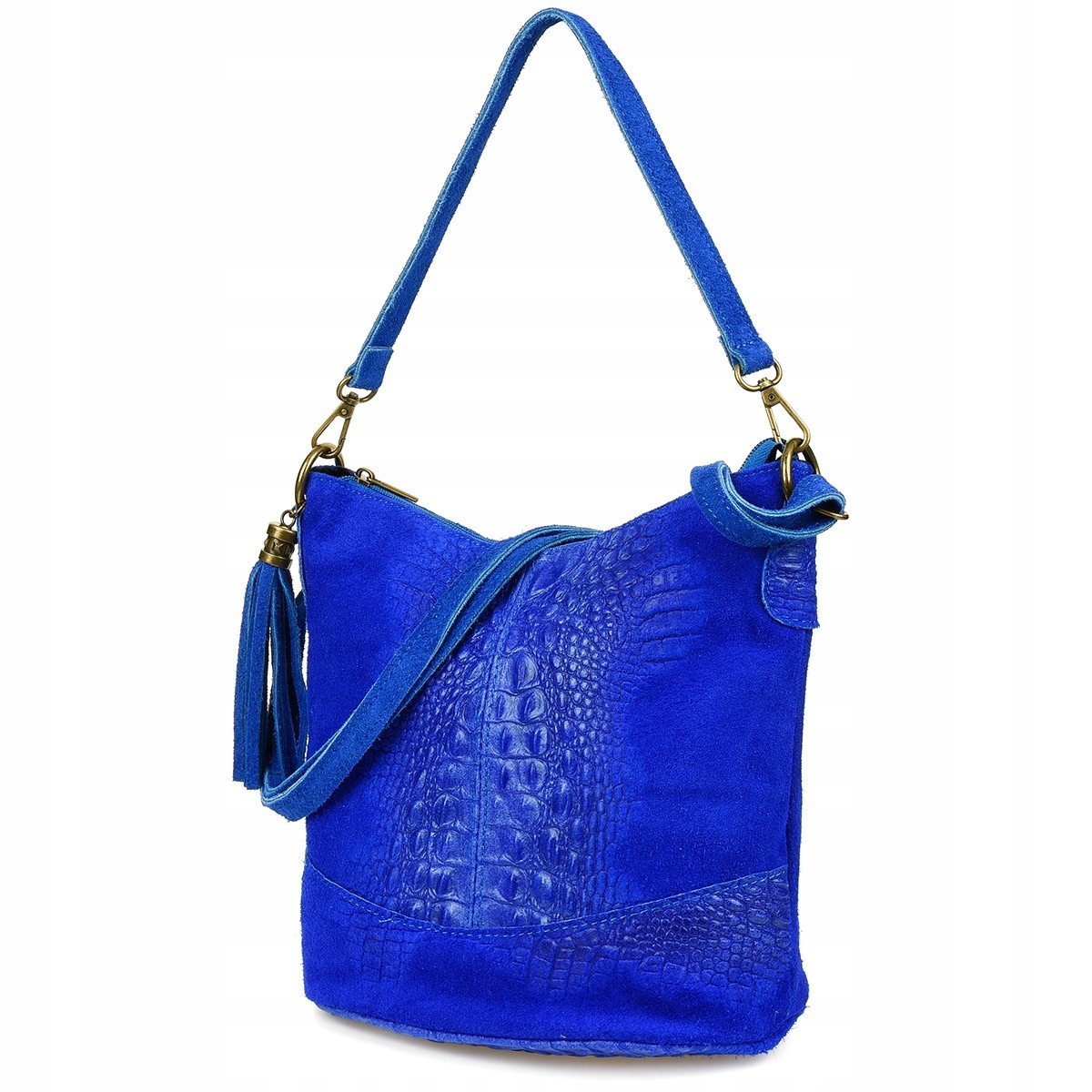 Kožená semišová kabelka Croco kabelka přes rameno 2 proužky chrpová Beltimore W13