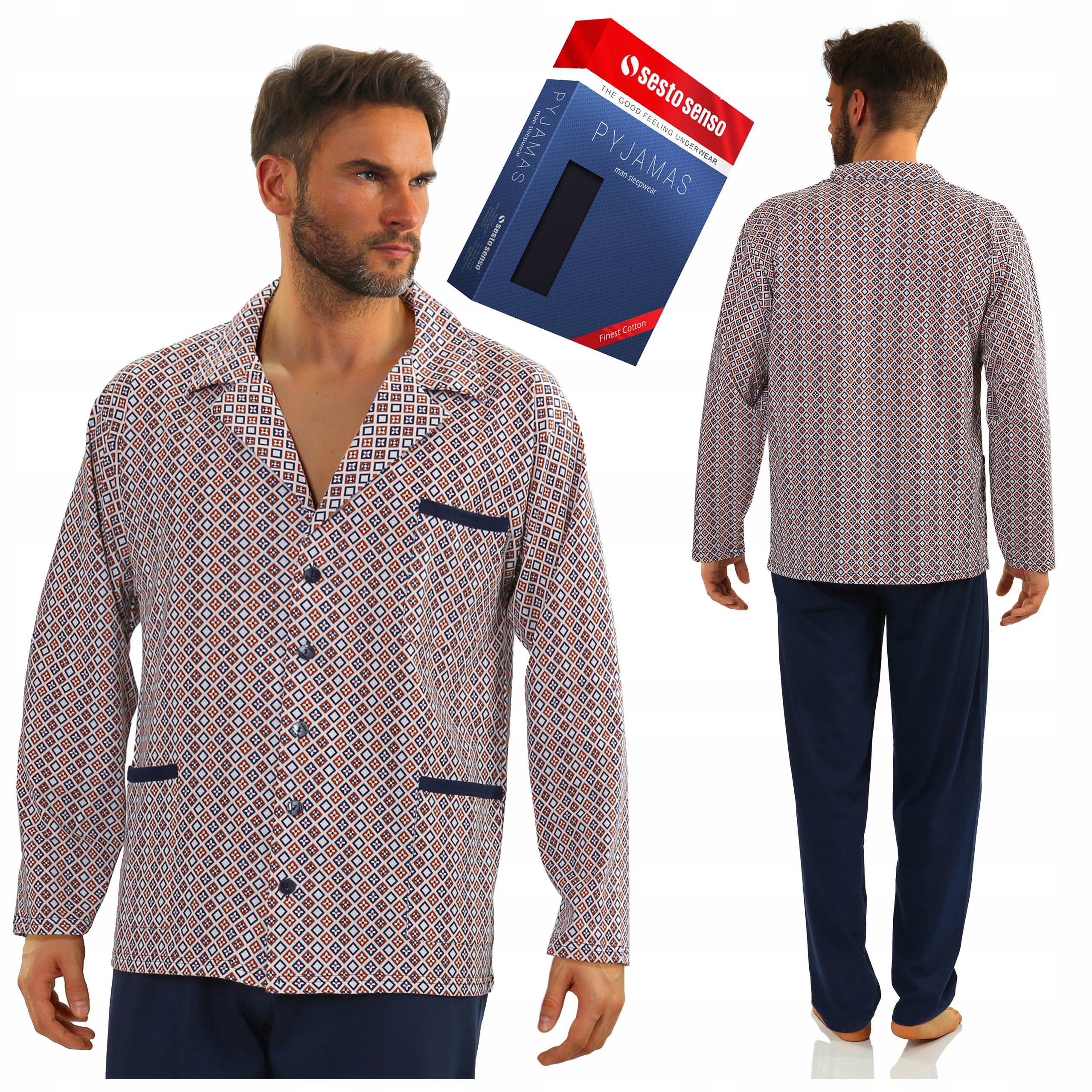 ROZPINANA BAWEŁNIANA PIŻAMA MĘSKA KOSZULOWA